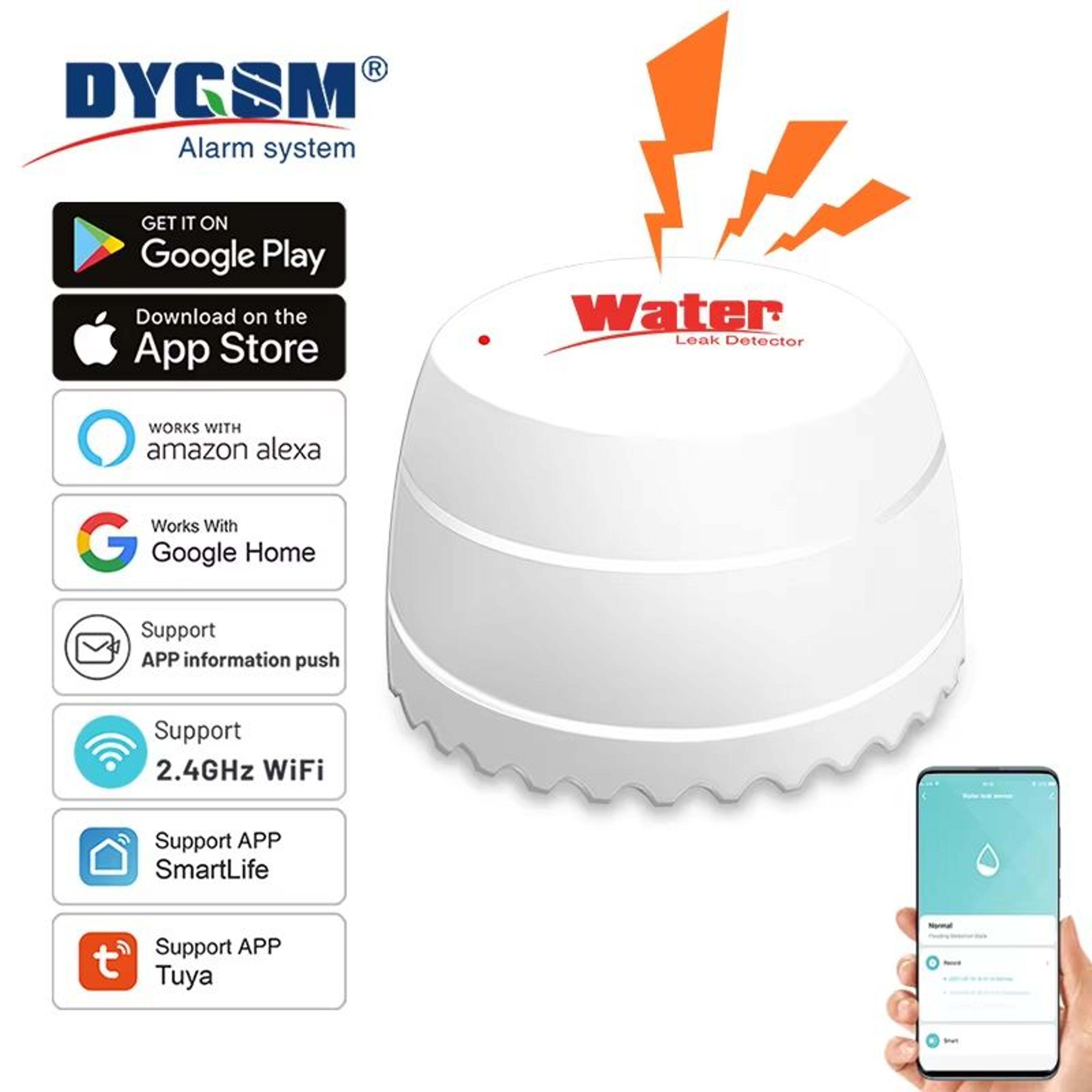 tuya wifi smart water leak and flood sensor with app alerts and alexa/google control
