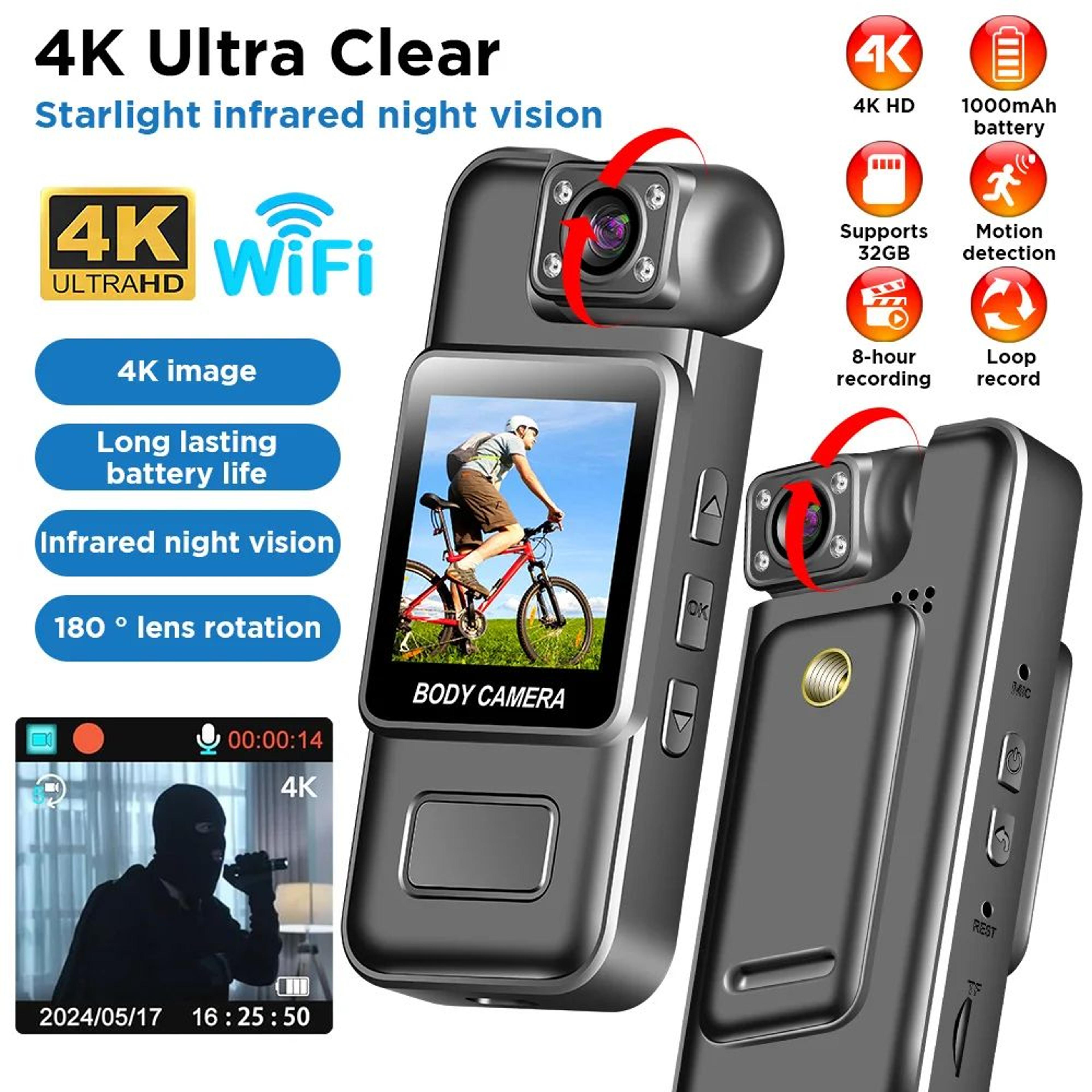 4k wifi mini portable camera with infrared night vision and hd recording
