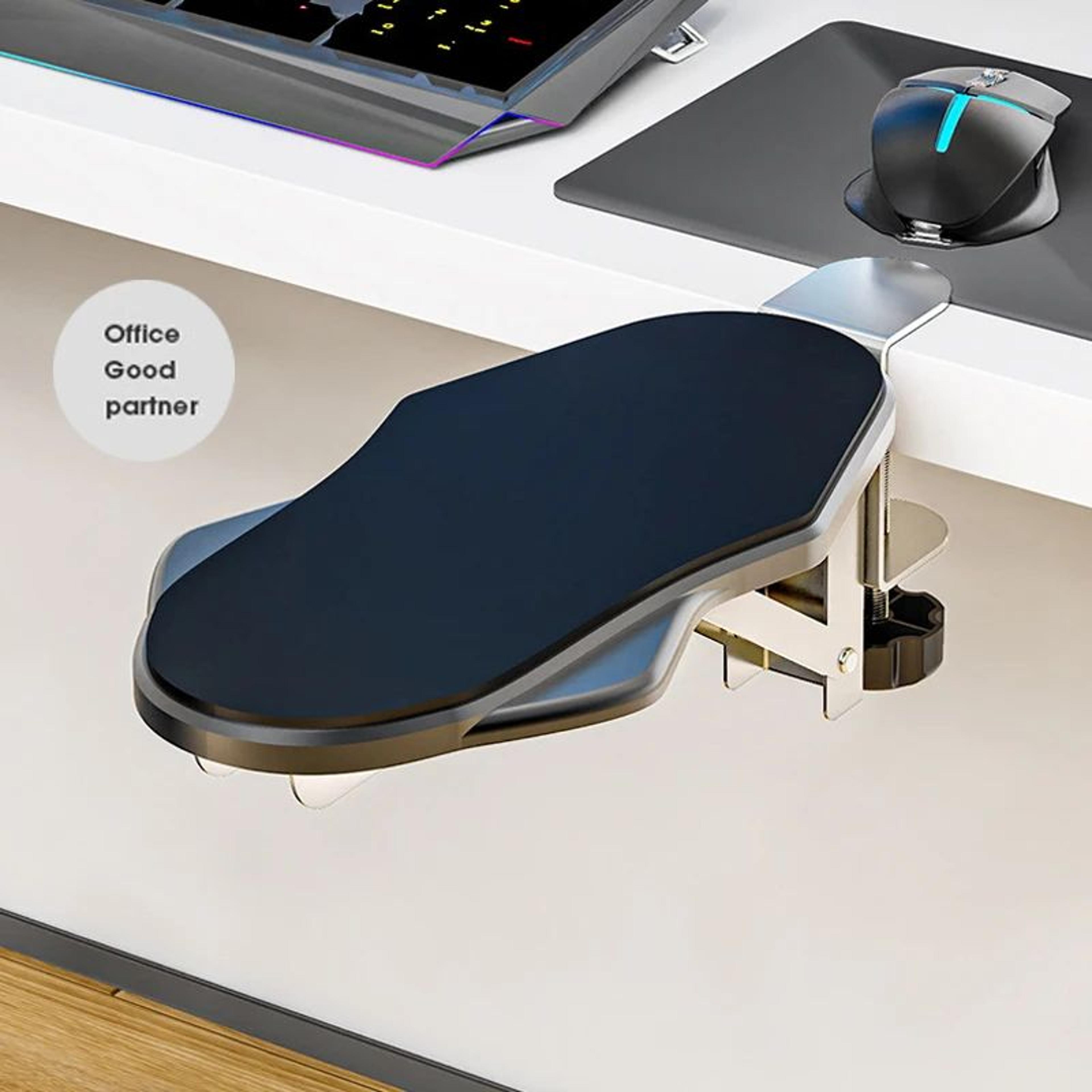 adjustable desk armrest support with rotating wrist support clamp on desk extension tray