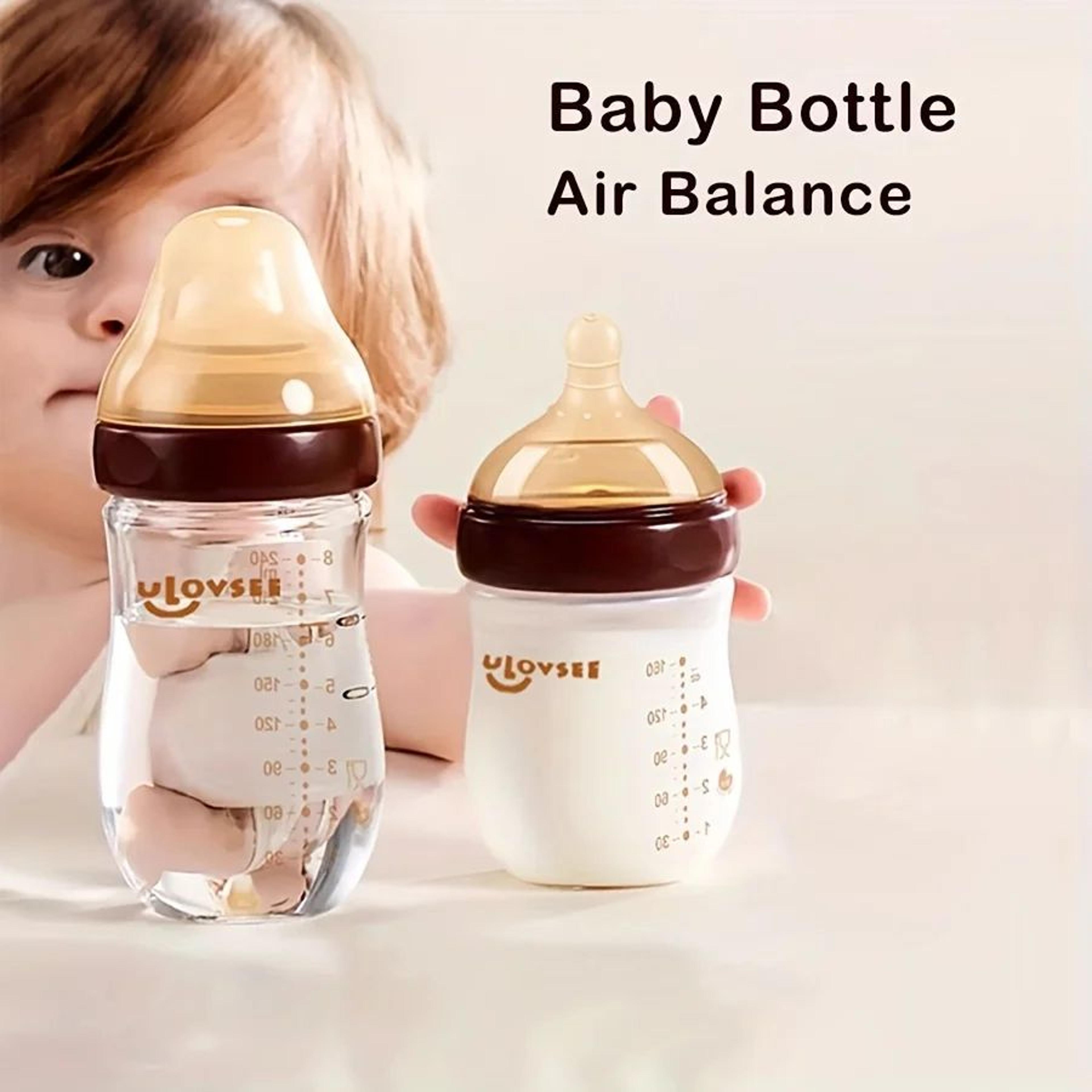 premium wide-neck borosilicate glass baby bottle 4oz/8oz with air balance valve