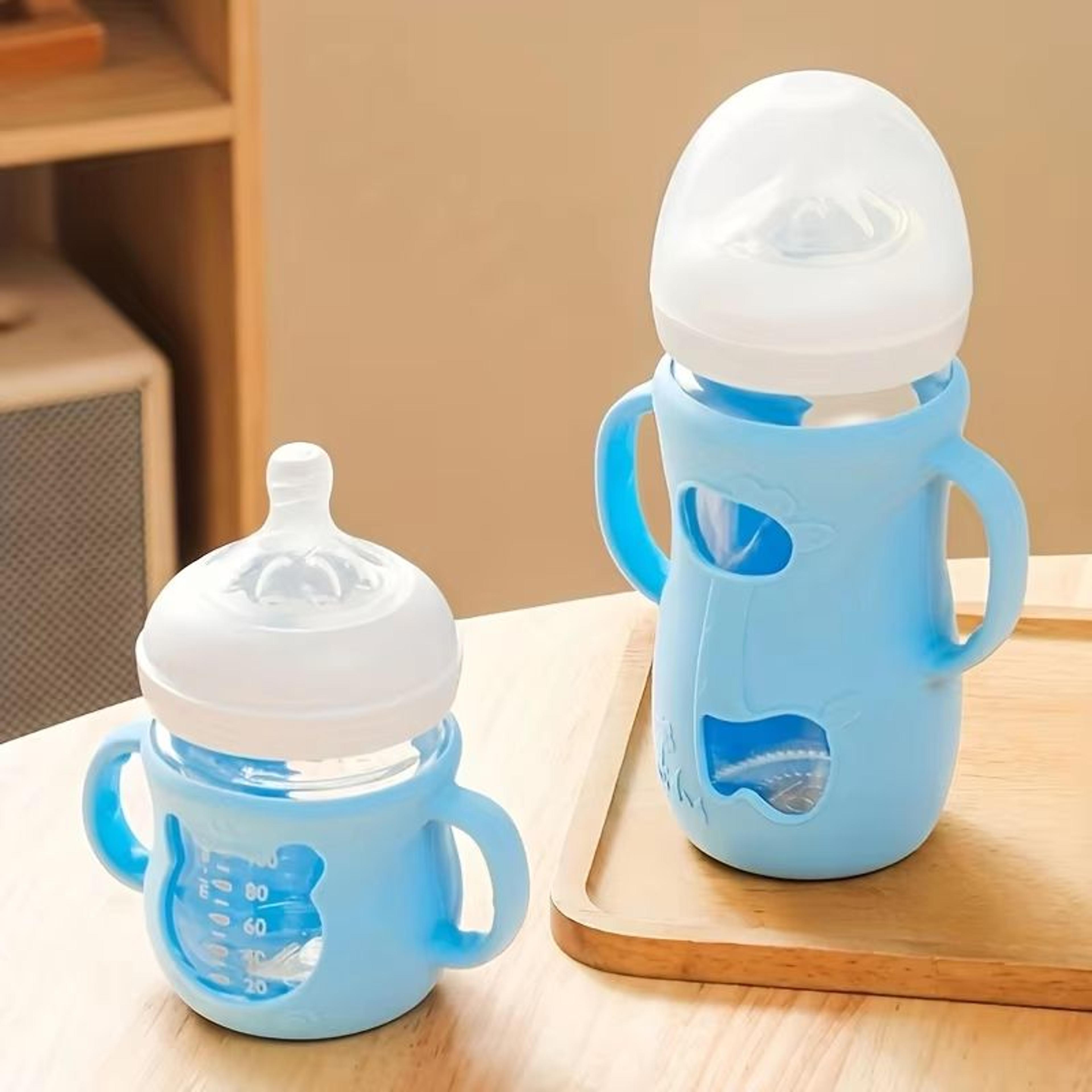 8 oz/240 ml wide-neck silicone baby bottle sleeve with handle - feeding bottle protector
