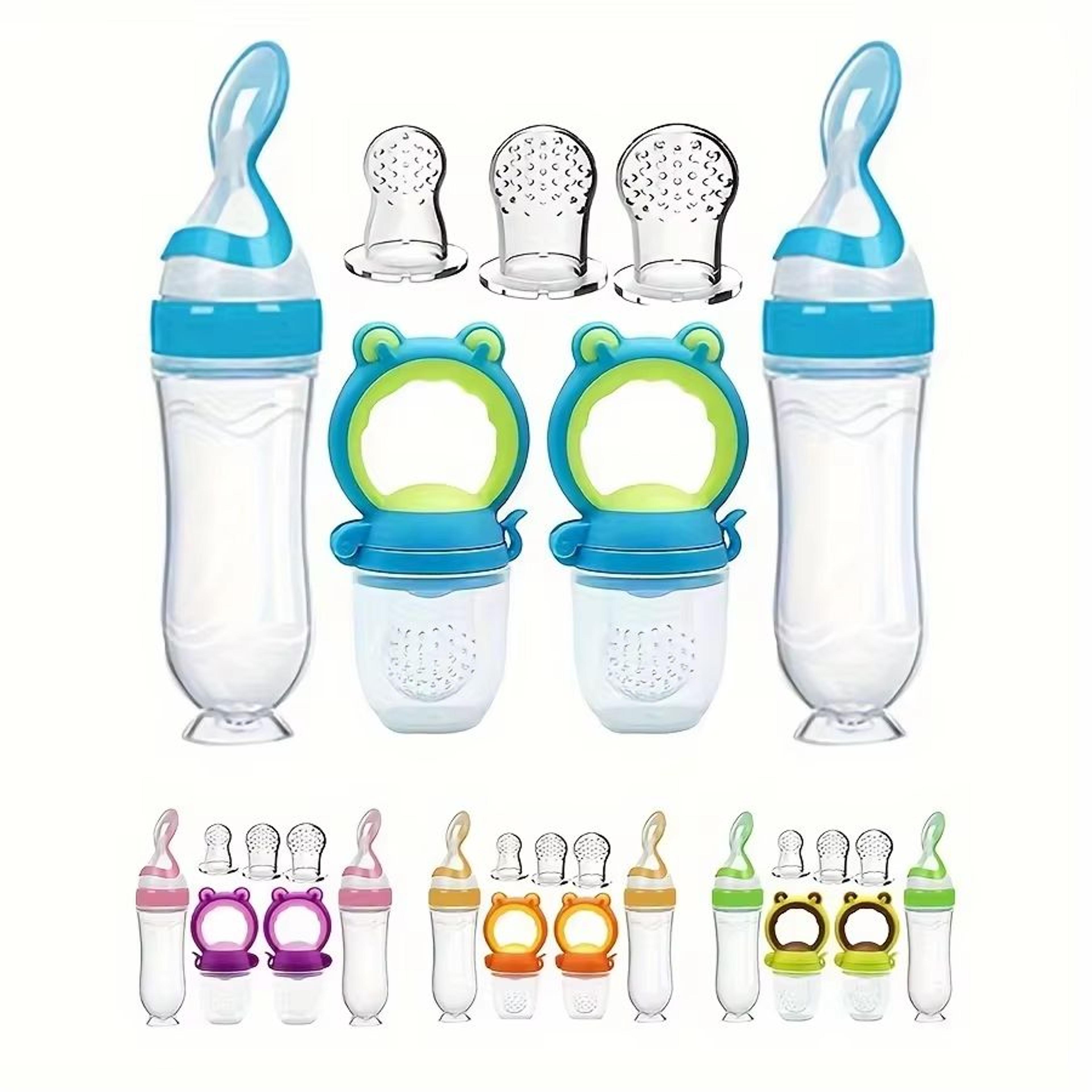 7-piece baby feeding set with soft silicone bottles and fruit feeder pacifiers
