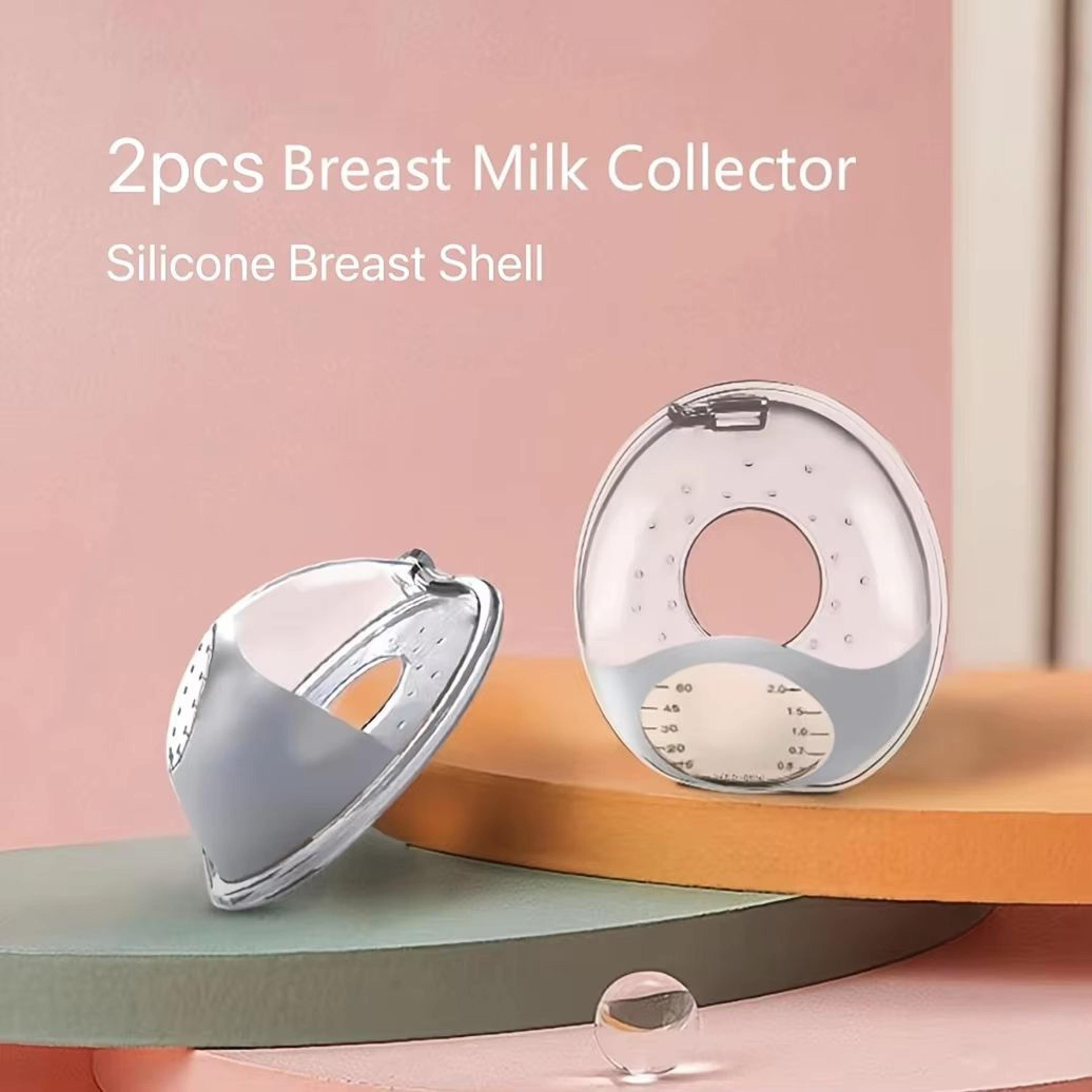 2-pack silicone breast milk collector cups with stand & scale - wearable breast shell nursing saver