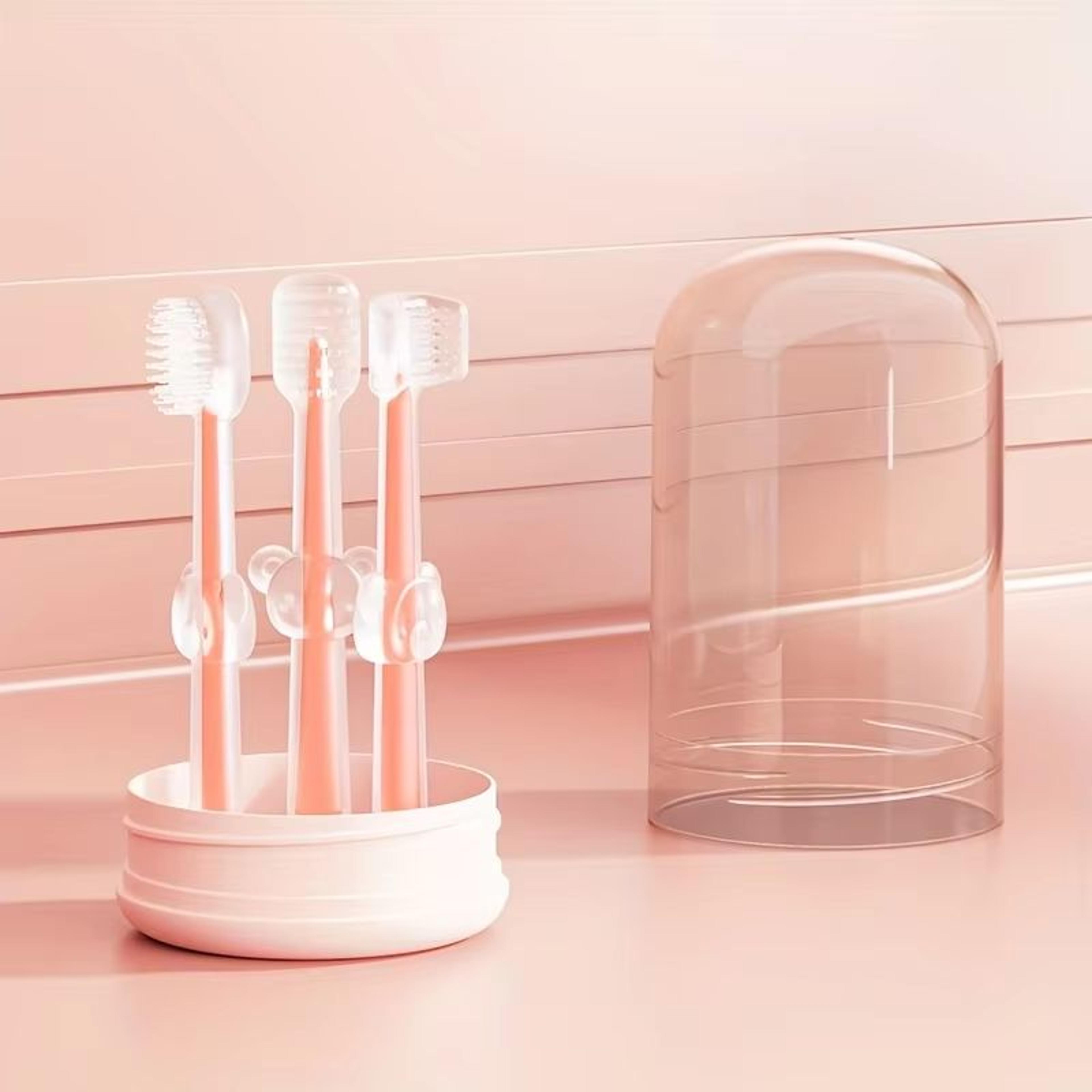 portable 3-piece silicone baby toothbrush set with wash cup