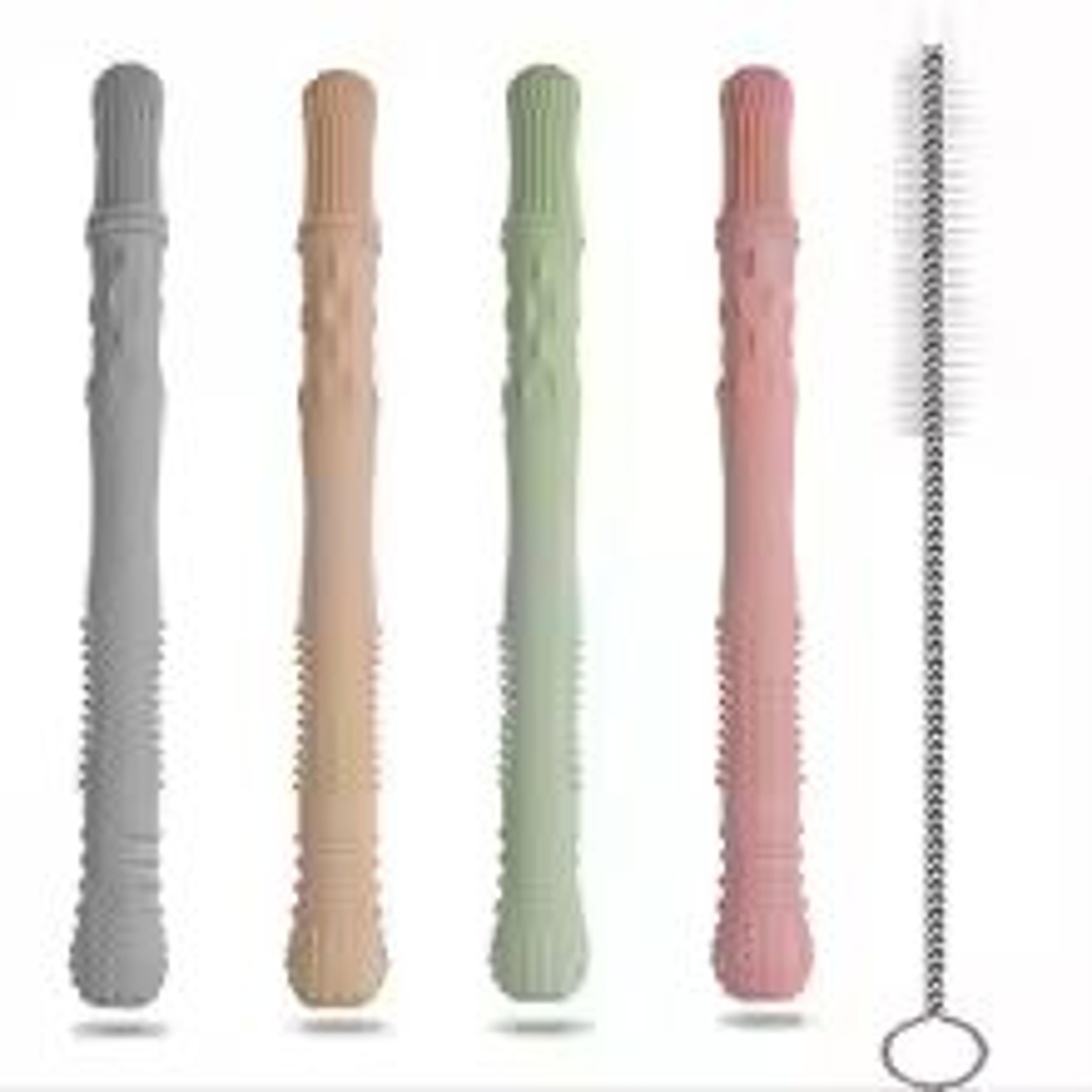 5-piece silicone hollow teether tube chew straw sensory toy set