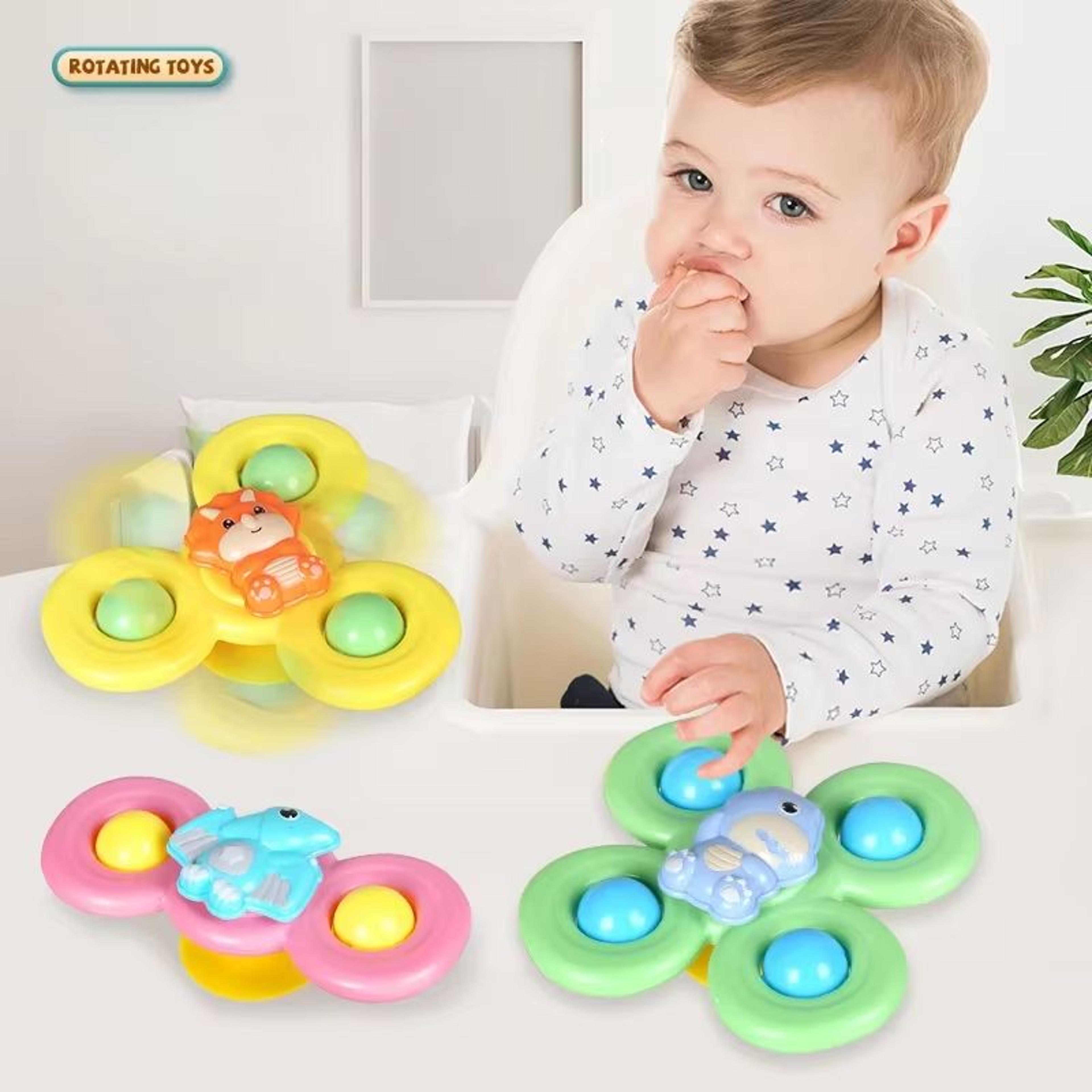 spinlaugh 3-piece cartoon rotating rattle toy set with suction cup base