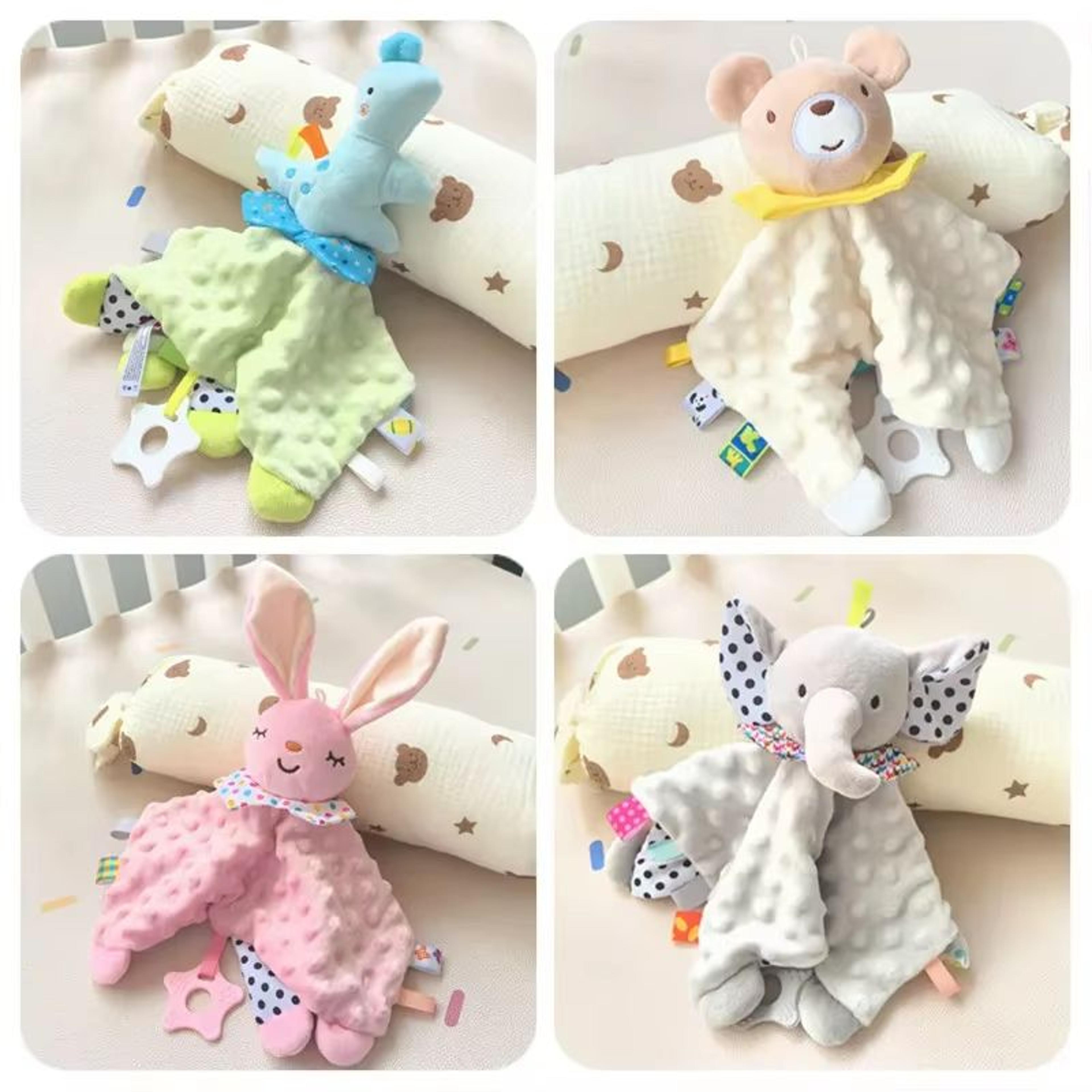 cuddlecomfort baby soothing doll towel with teether and rattles