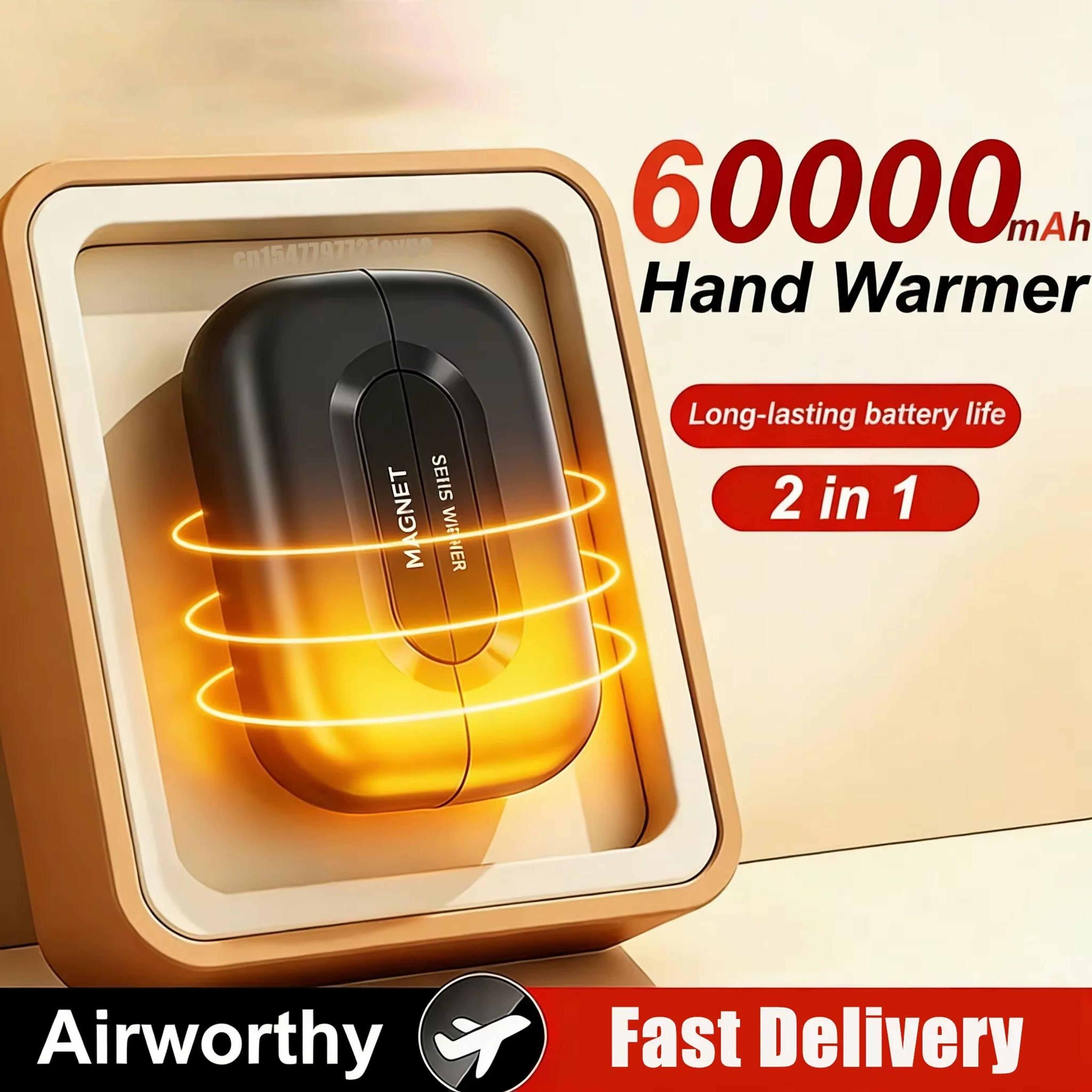 warmwave 2-in-1 magnetic hand warmer and 60000 mah power bank – portable usb rechargeable pocket heater with digital dis