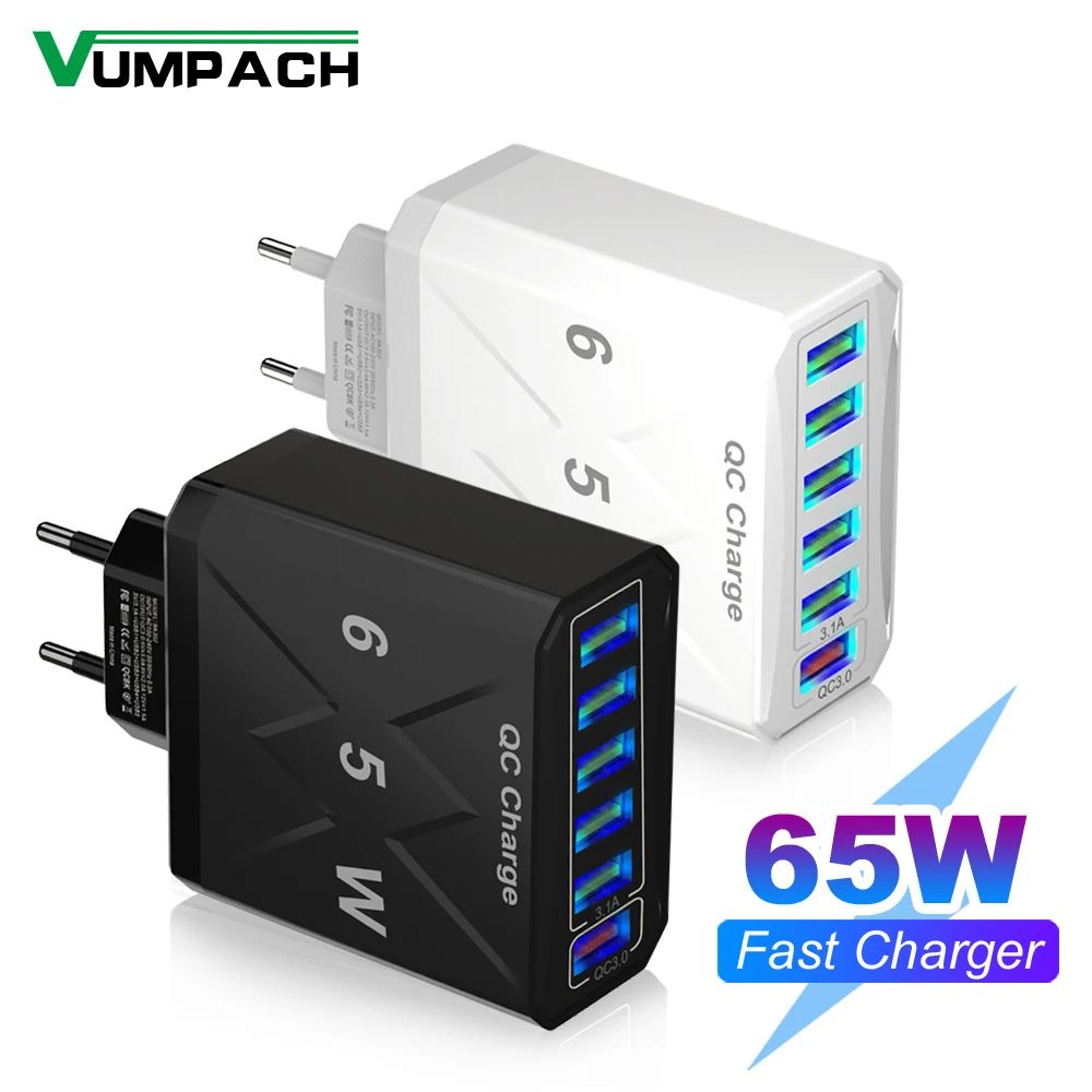 vumpach 6-port qc 3.0 fast usb charger adapter with interchangeable plugs (eu us uk kr)