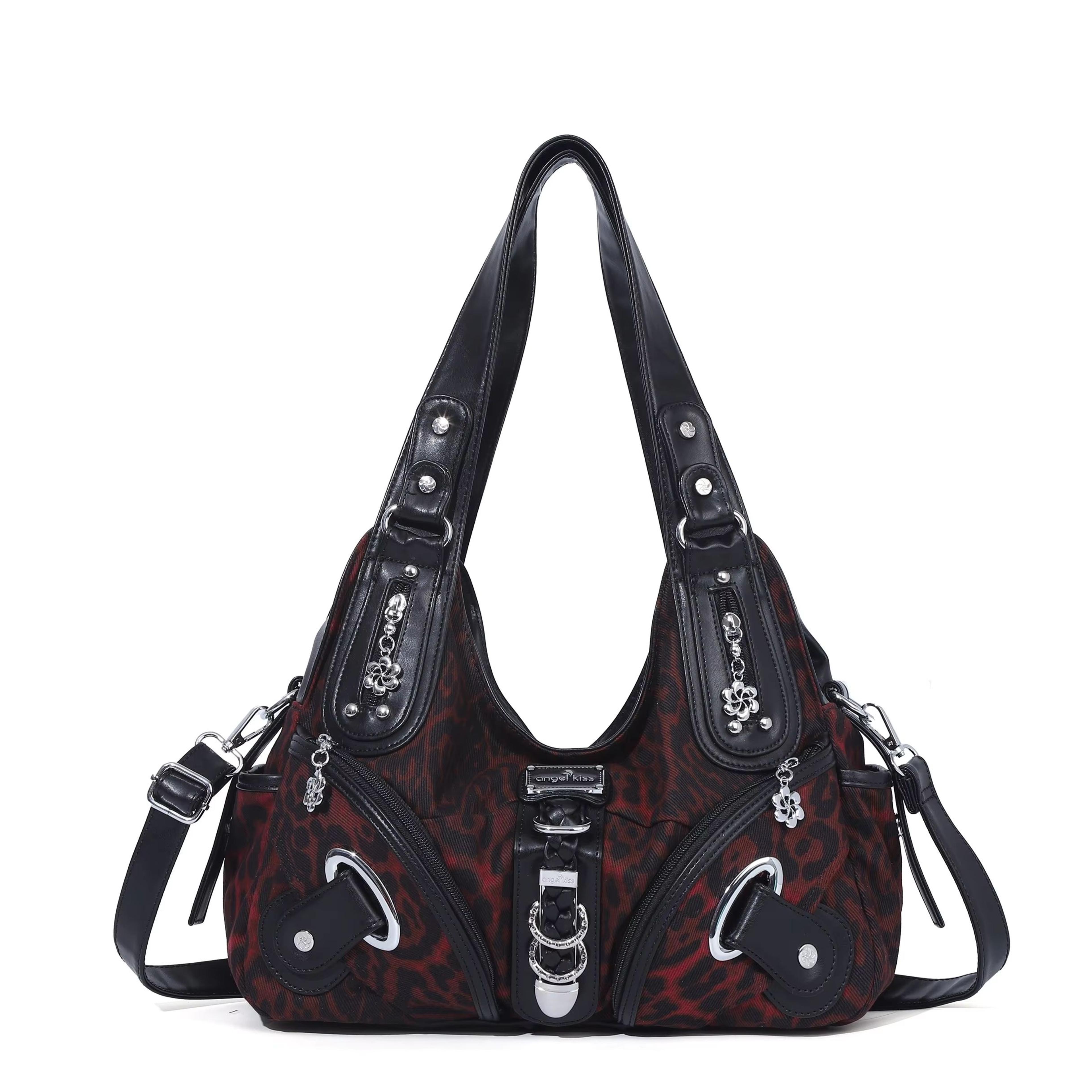 angelkiss leopard print women's shoulder bag top-handle satchel large tote purse
