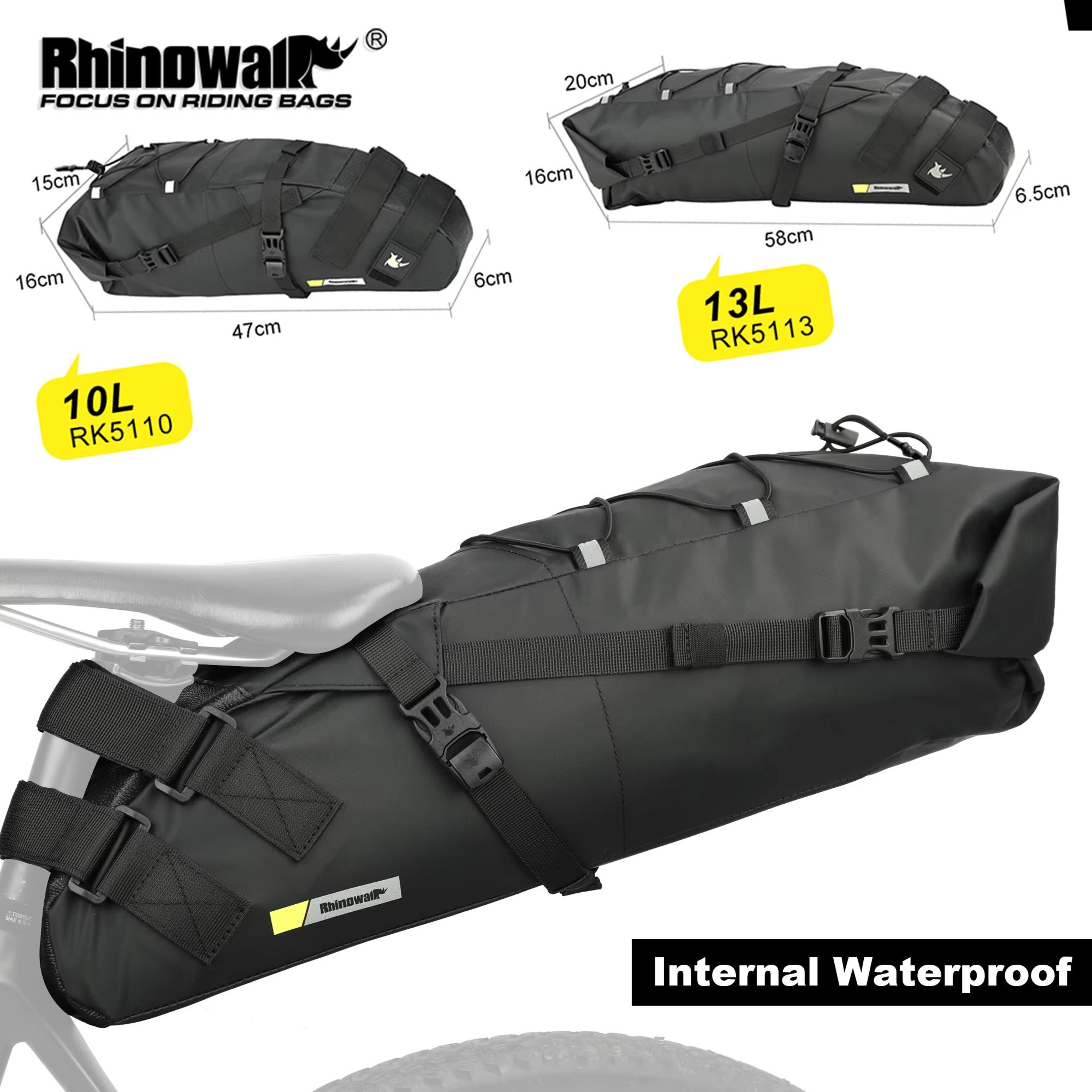 rhinowalk waterproof bike saddle bag reflective foldable rear trunk 2.64gal 3.43gal
