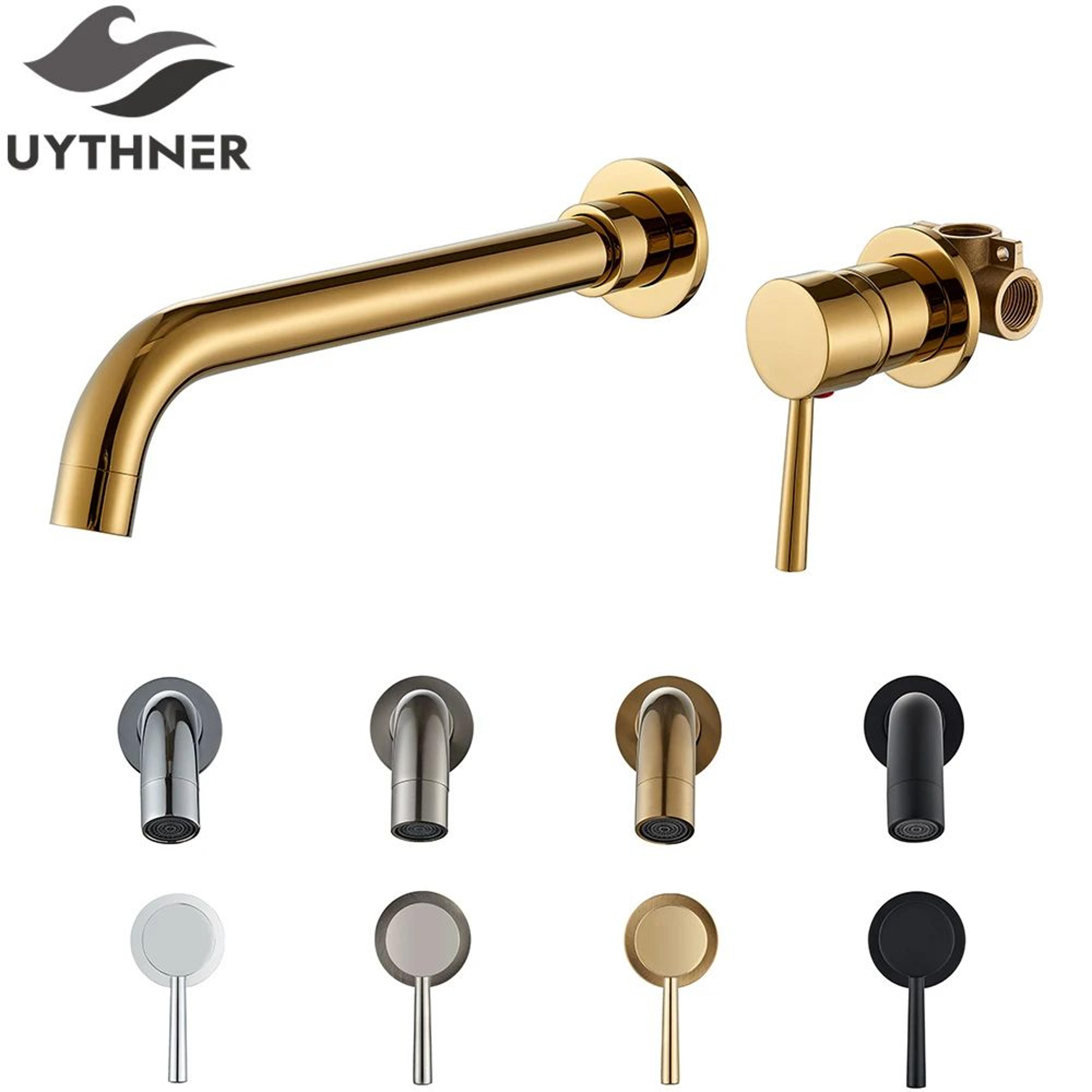 brushed gold & black concealed wall mounted basin faucet mixer
