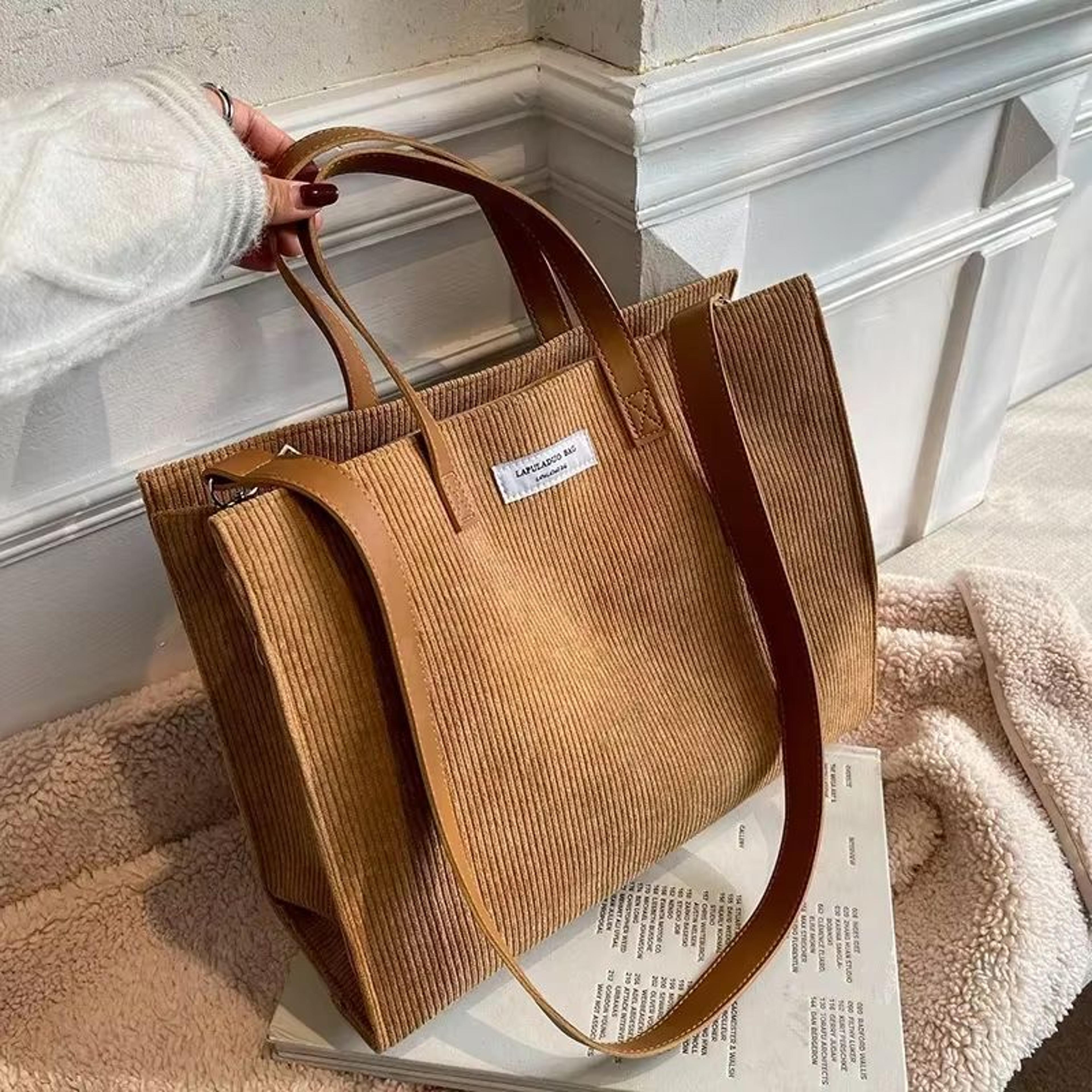 women's corduroy handbag satchel shoulder bag vintage shopper tote crossbody bag