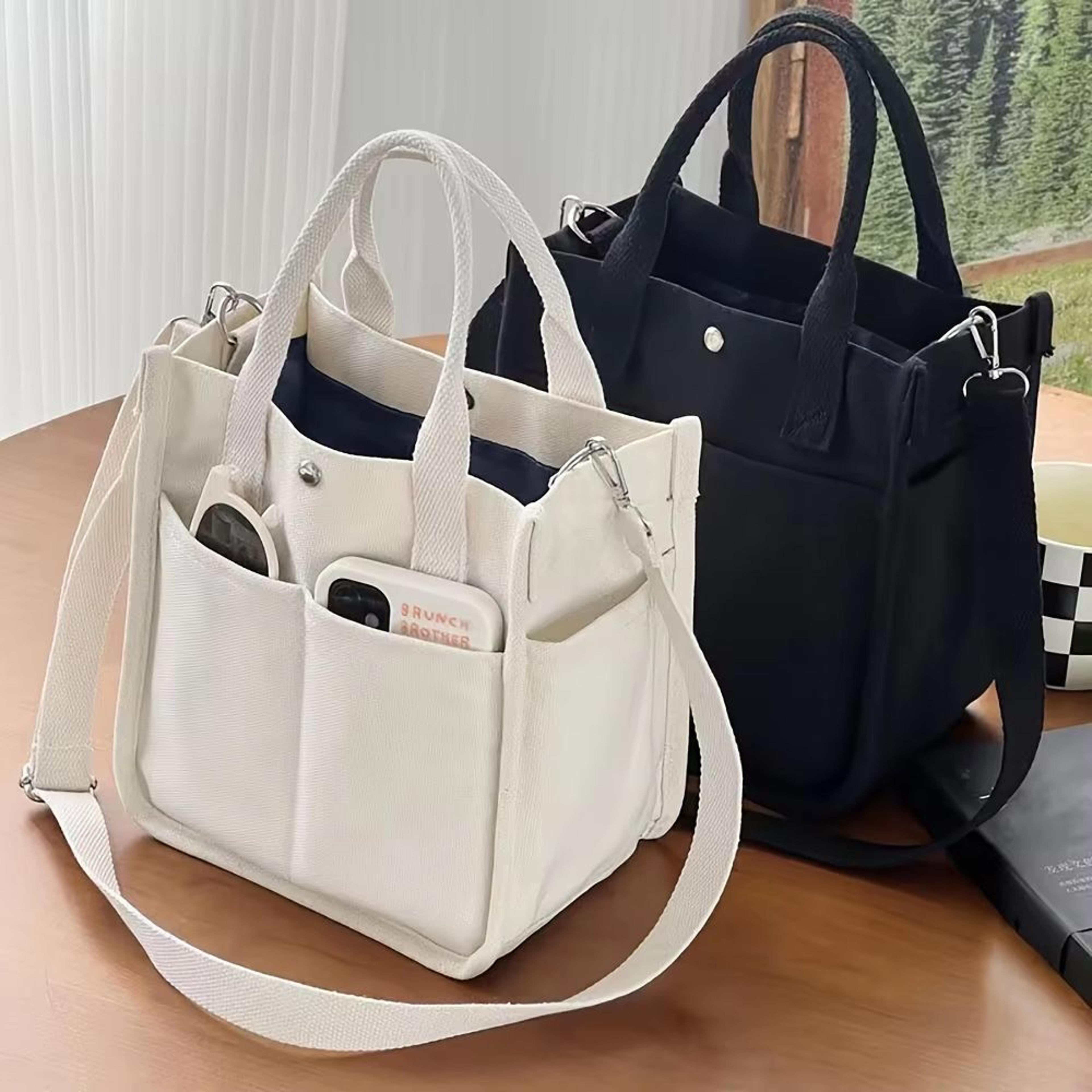 small canvas tote bag with pockets – cute crossbody shoulder purse for women