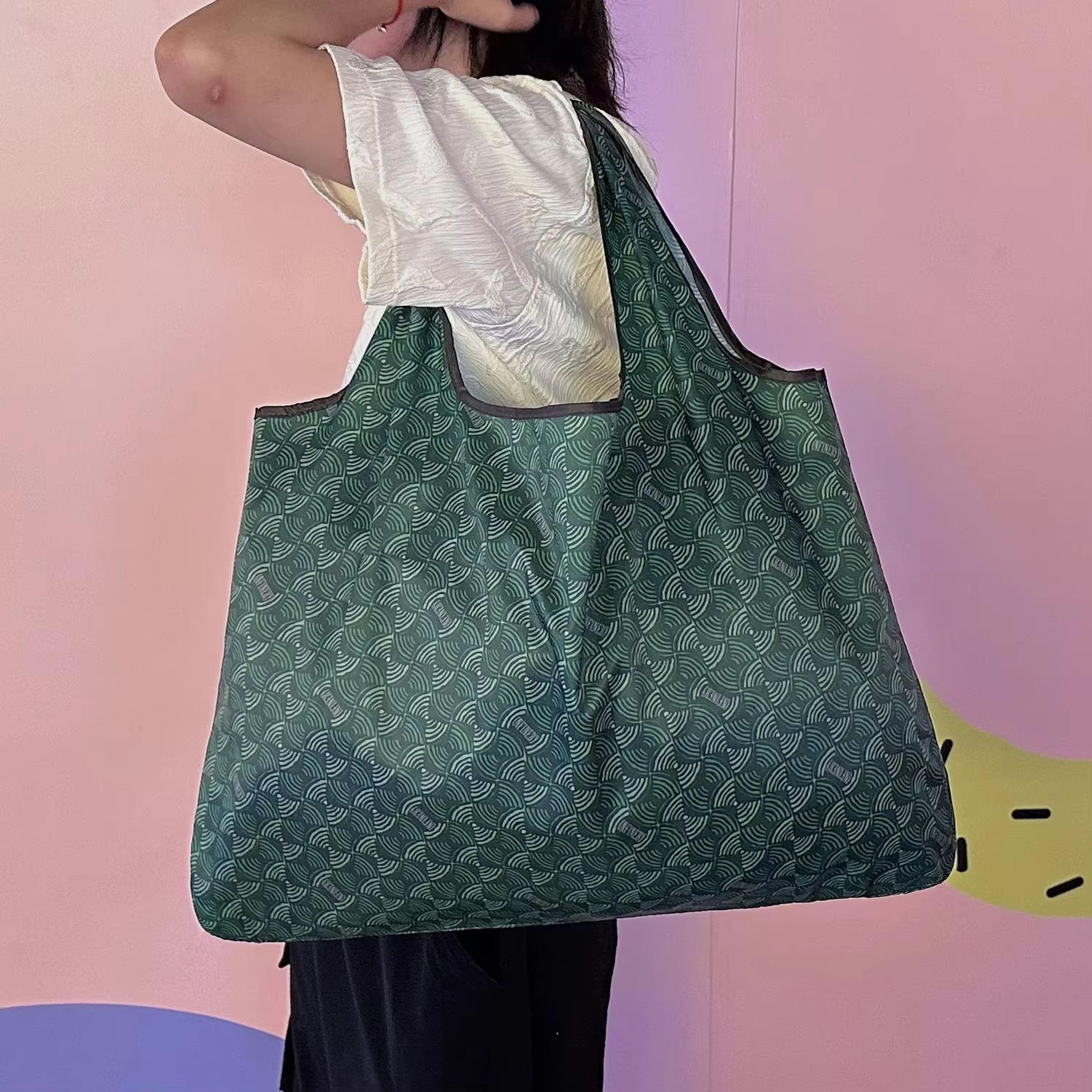 large capacity reusable shoulder bag satchel, lightweight foldable travel shopping bag with printed pattern