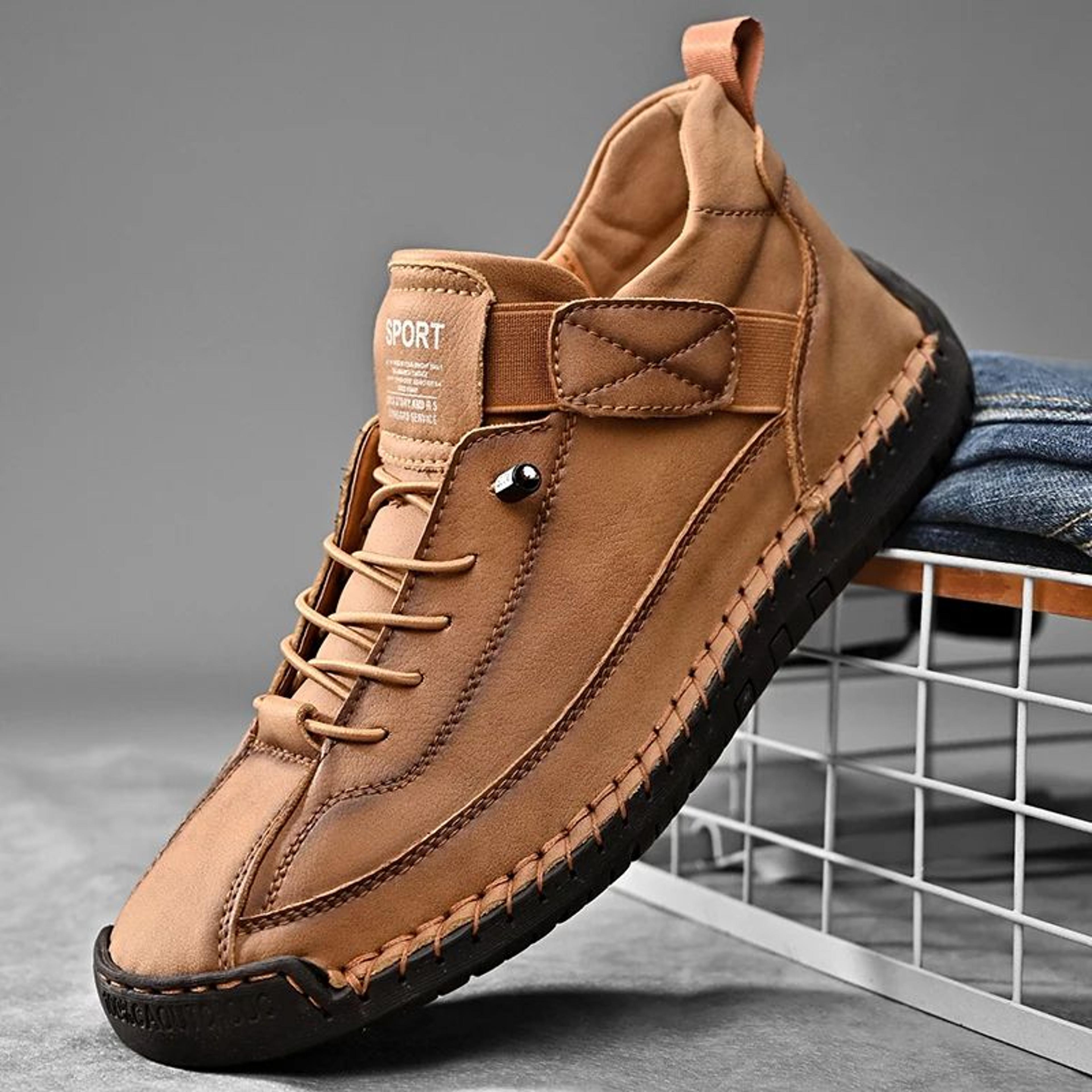 handmade genuine leather slip on loafers for men, breathable casual moccasin flats in plus sizes