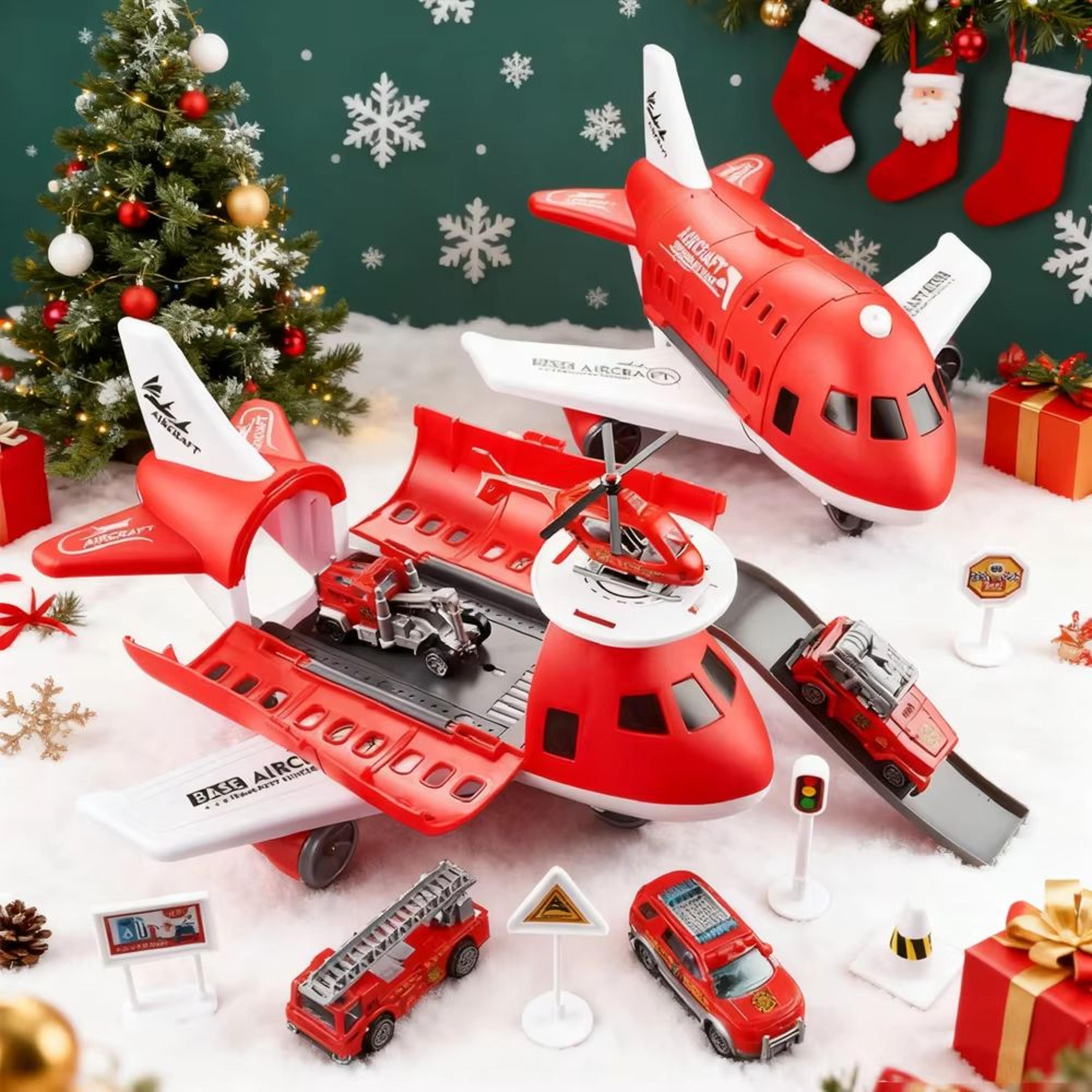 3-in-1 transforming plane toy with storage for cars and mini plane