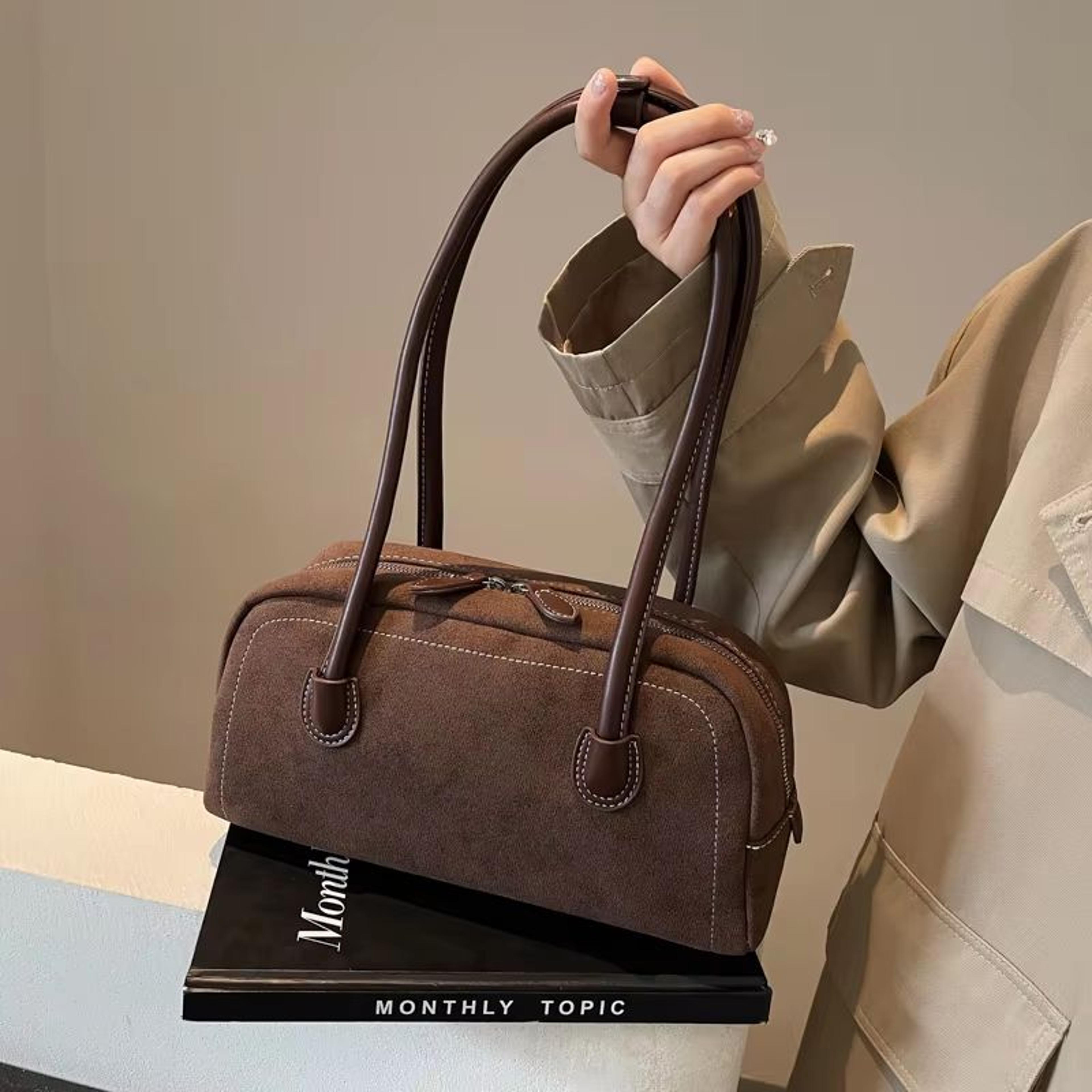 women's multi-pocket faux suede shoulder tote bag casual satchel purse