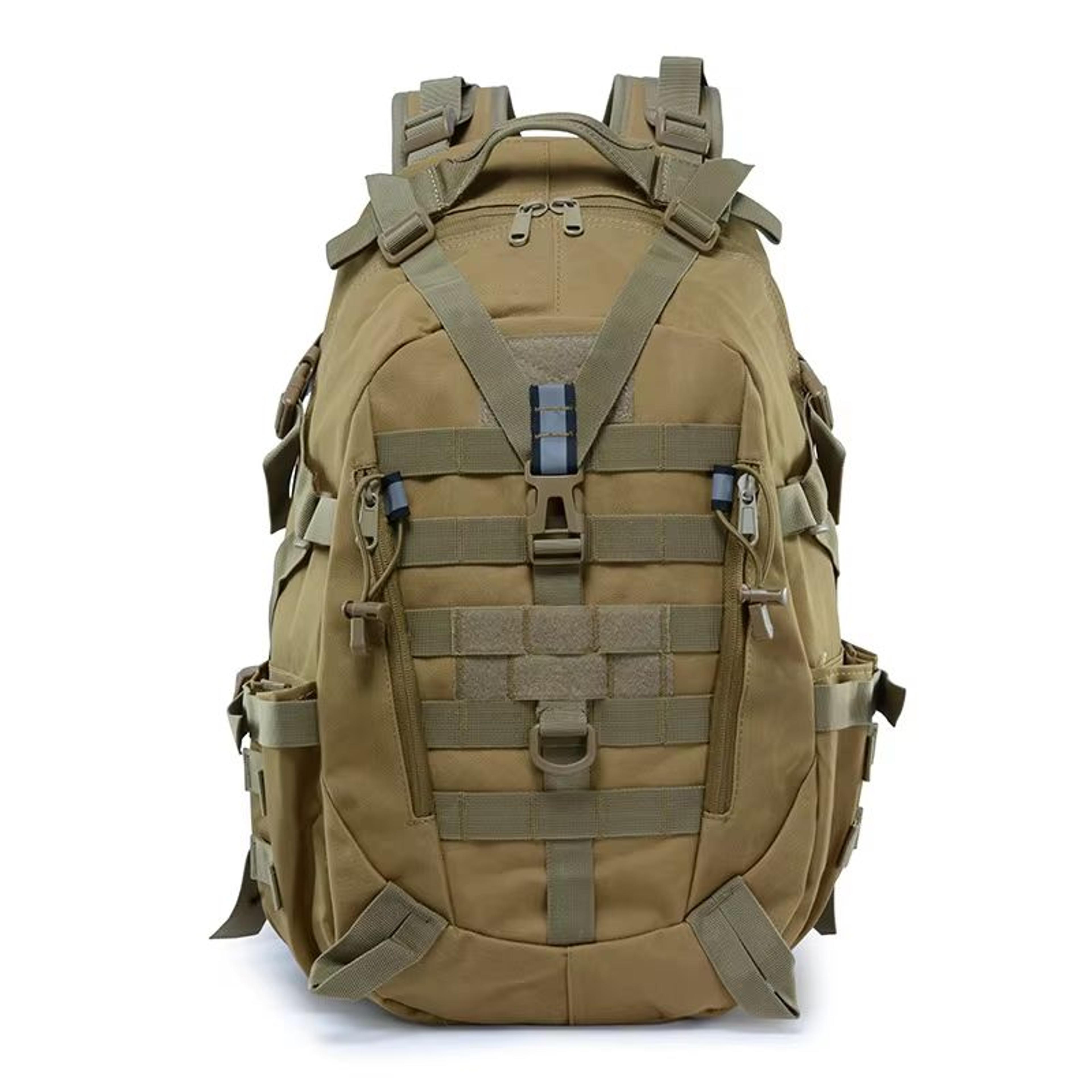 reflective tactical backpack with molle, outdoor hiking rucksack for camping, travel, fishing, and laptop carry