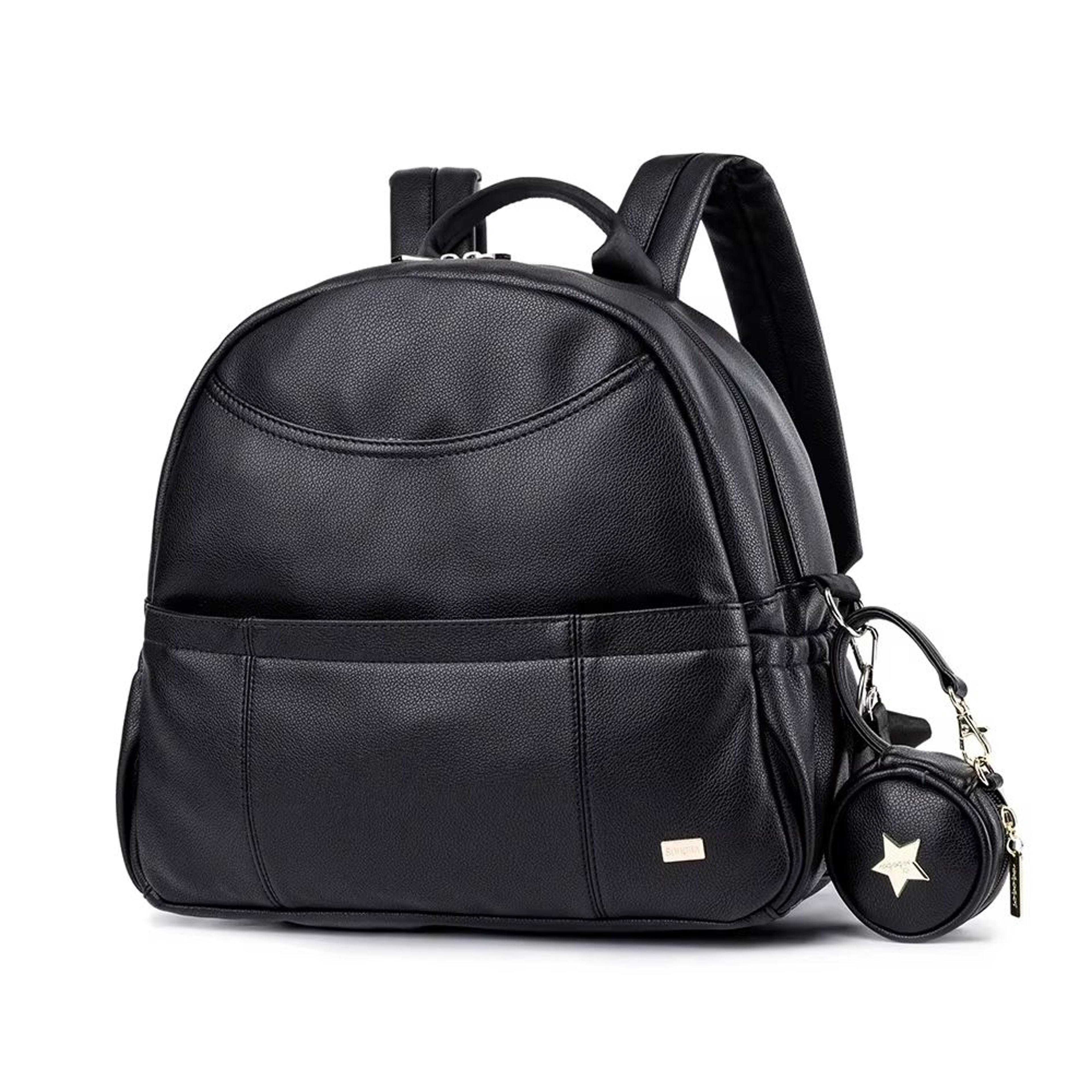 pu black waterproof large capacity diaper bag backpack for moms
