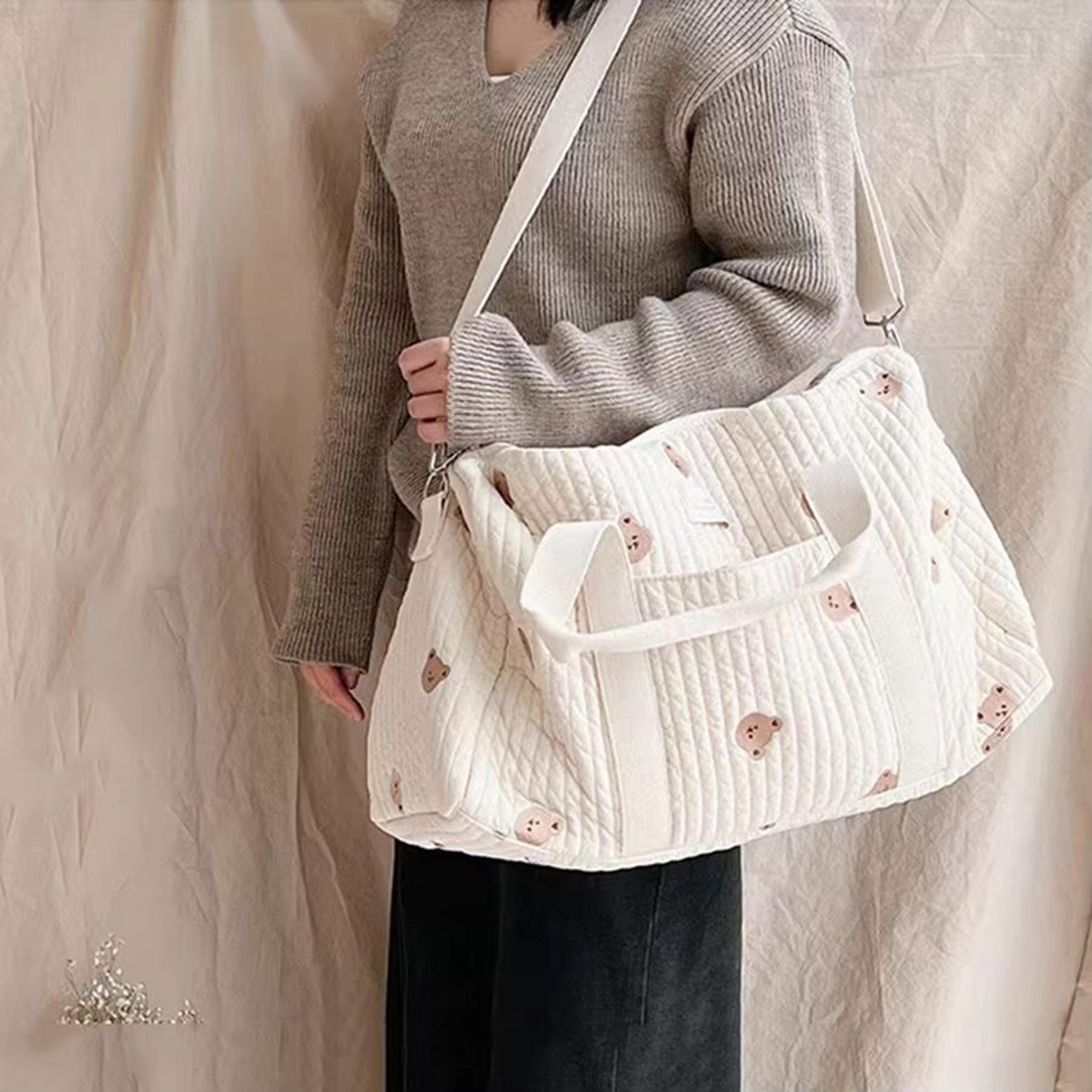 little bear embroidered handheld and shoulder tote bag
