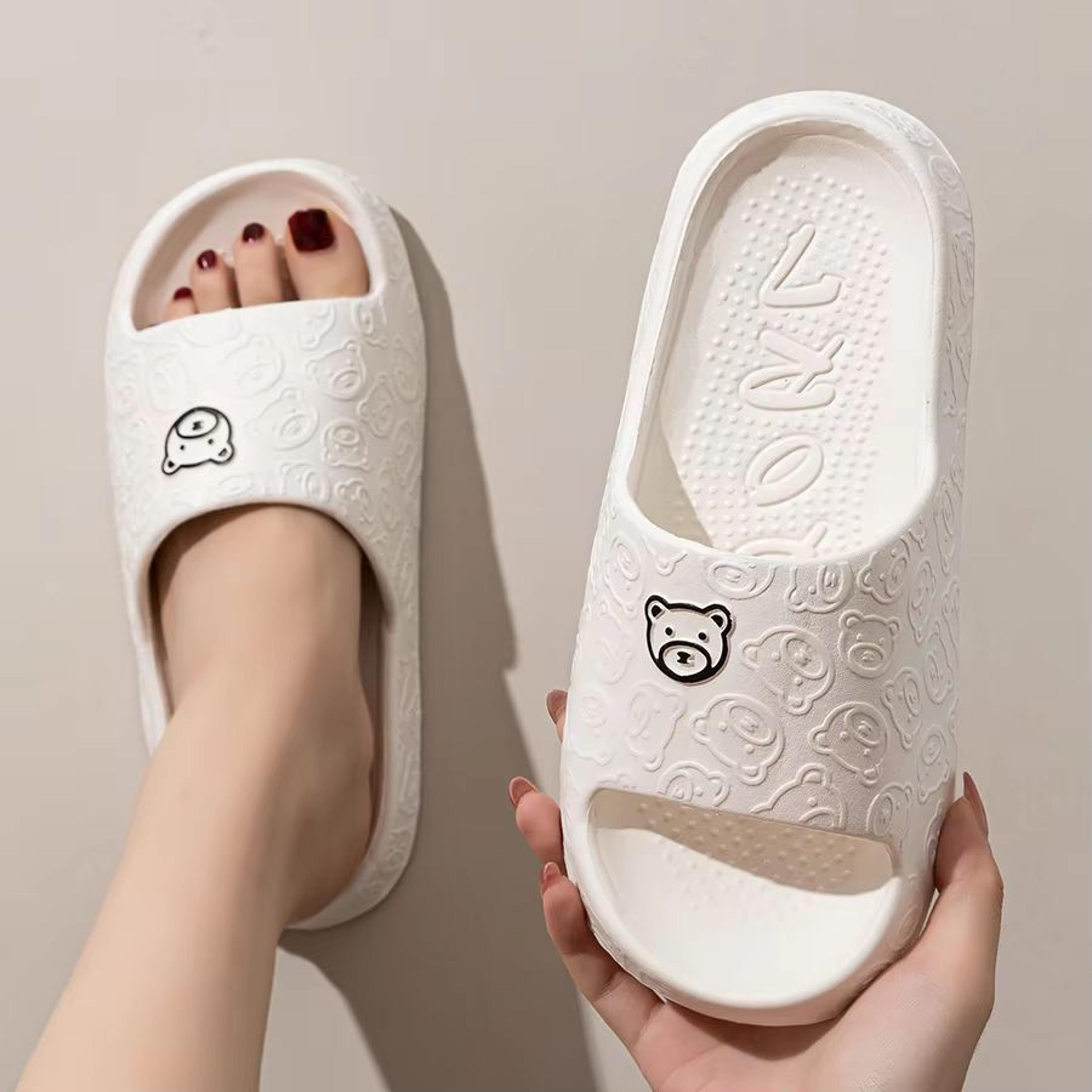 bearbuddy cute bear print non slip eva bathroom slides for women and men