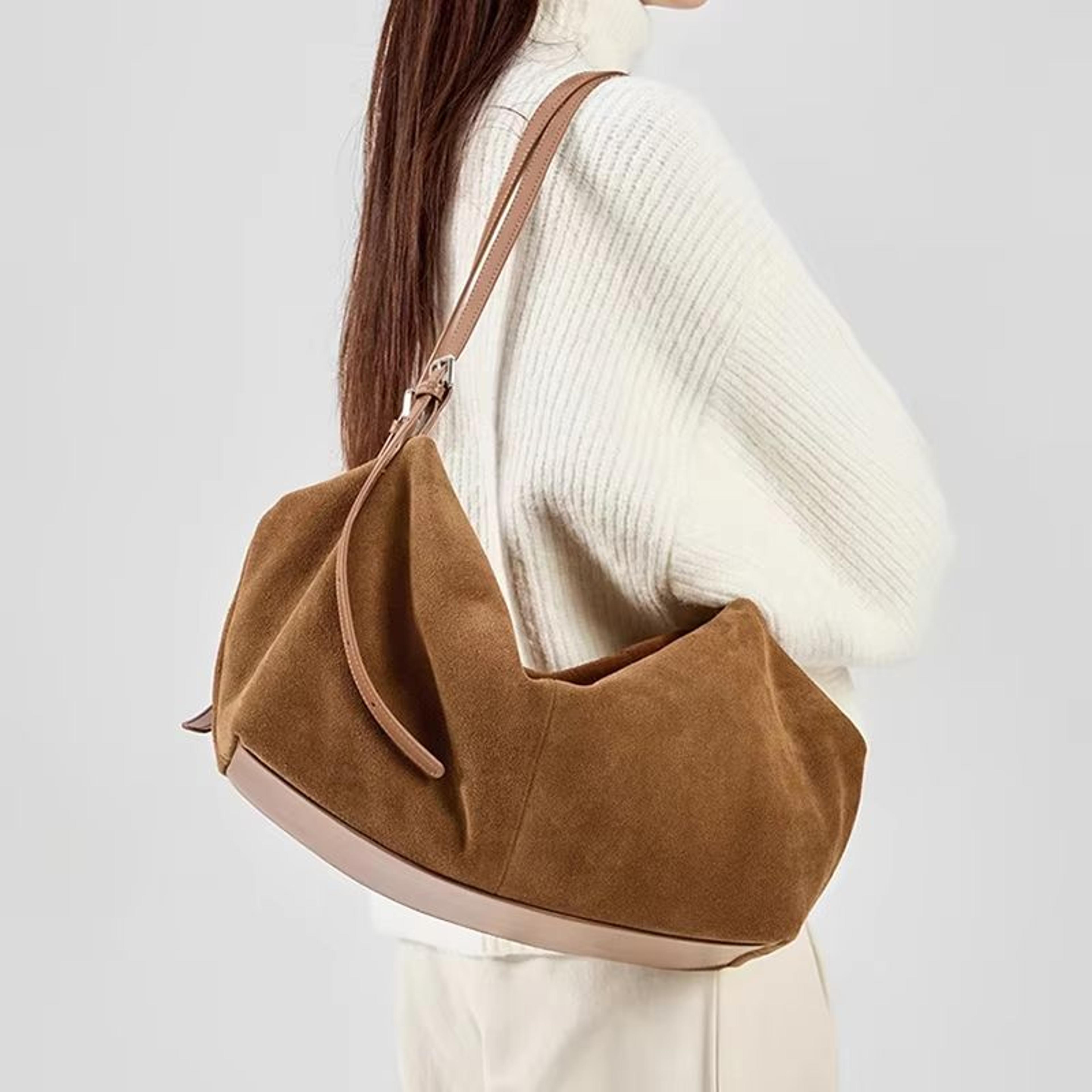 urbanclassic genuine cowhide suede shoulder bag for women – soft leather crossbody handbag