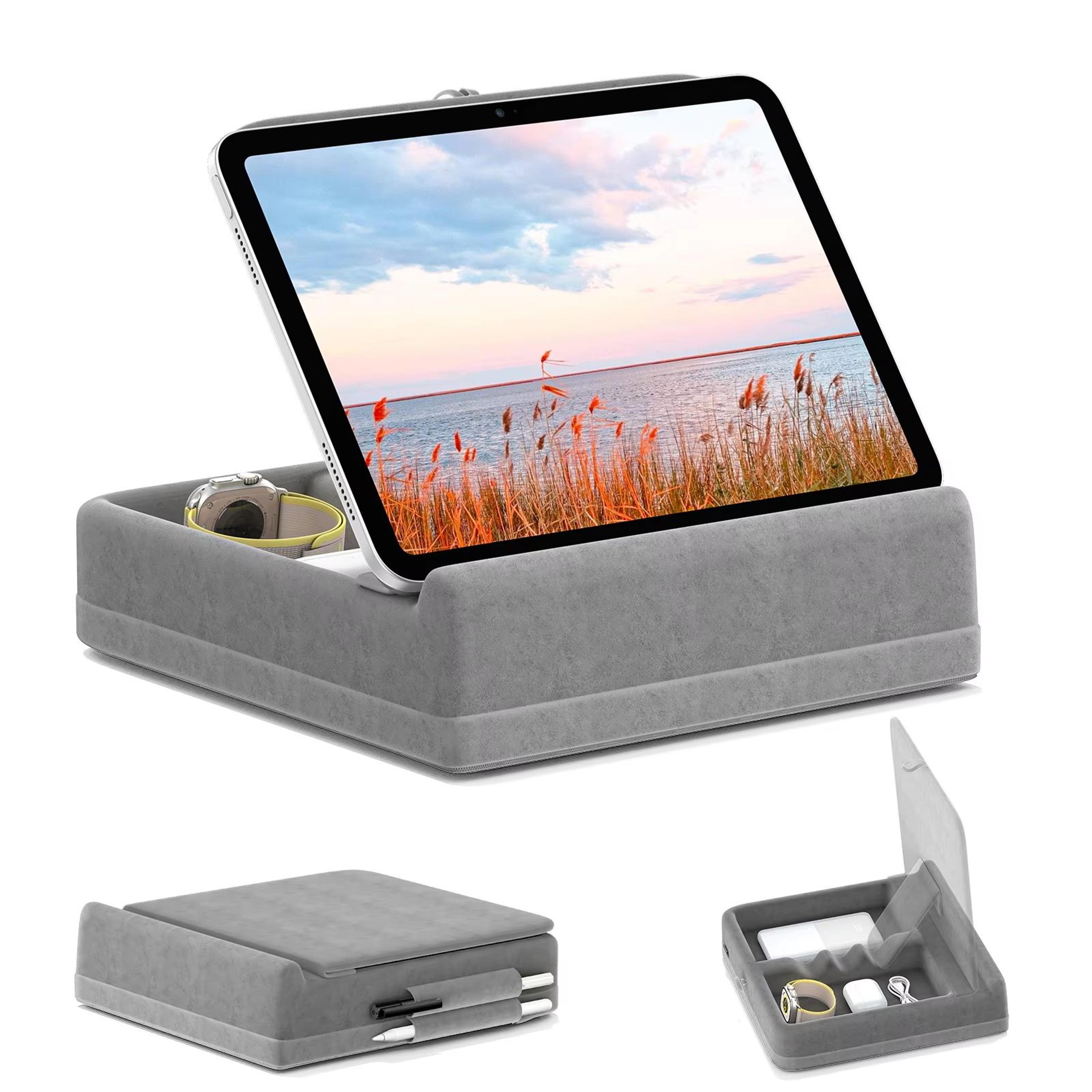 comfortpad foldable tablet pillow stand with storage and stylus mount