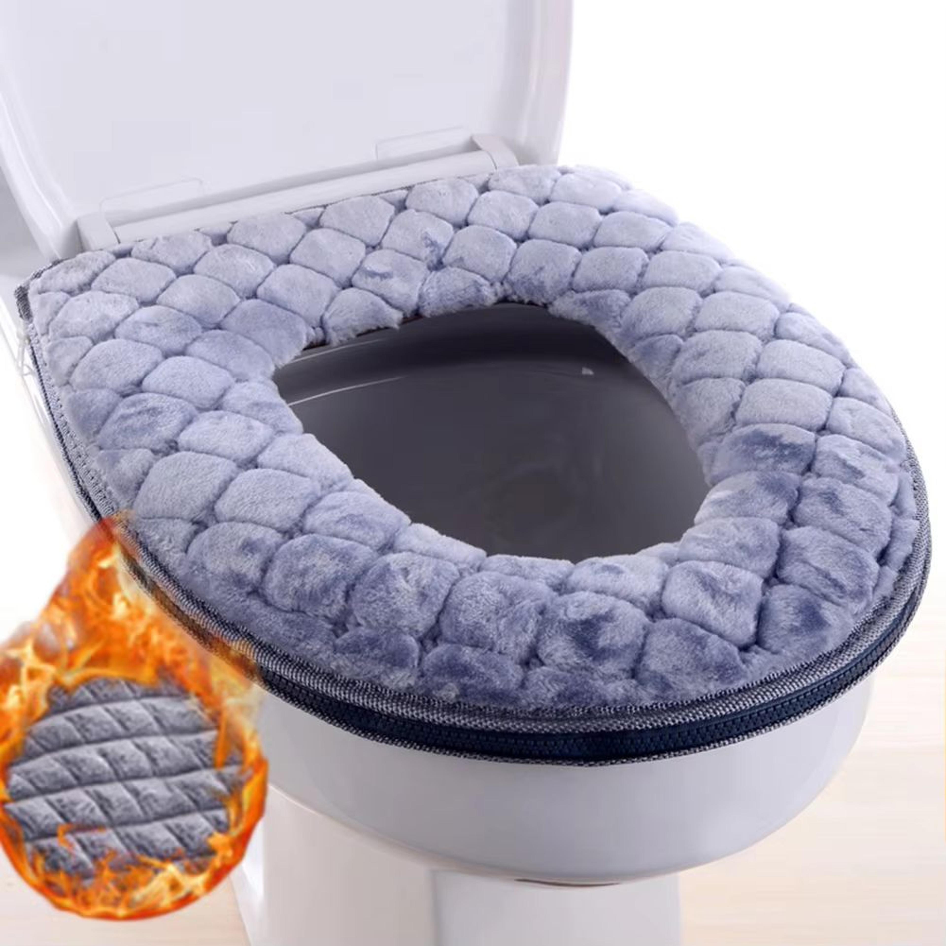 ultra soft plush toilet seat cover cushion, washable o shape bathroom warmer