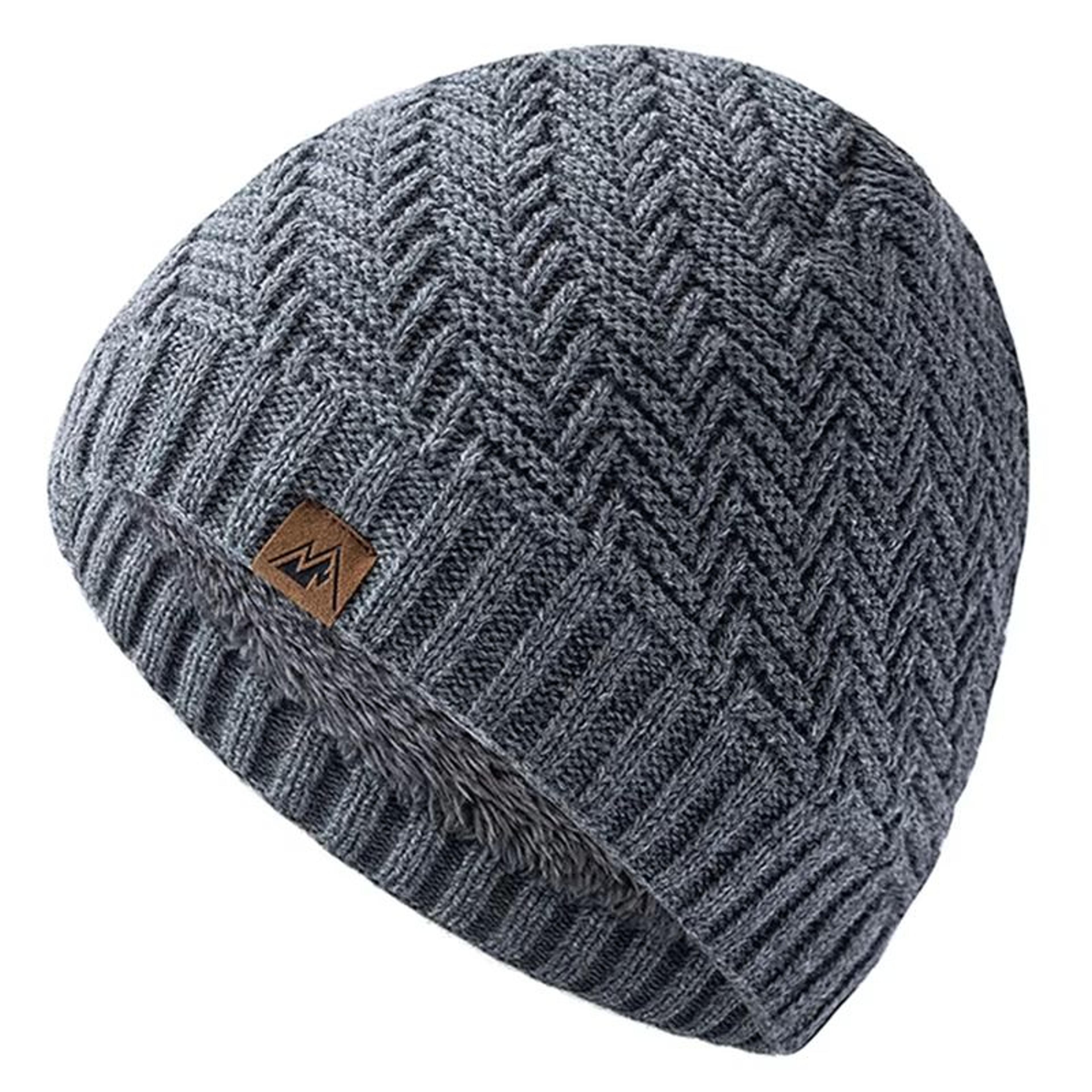 unisex plush fur lined knitted winter beanie hat for men and women