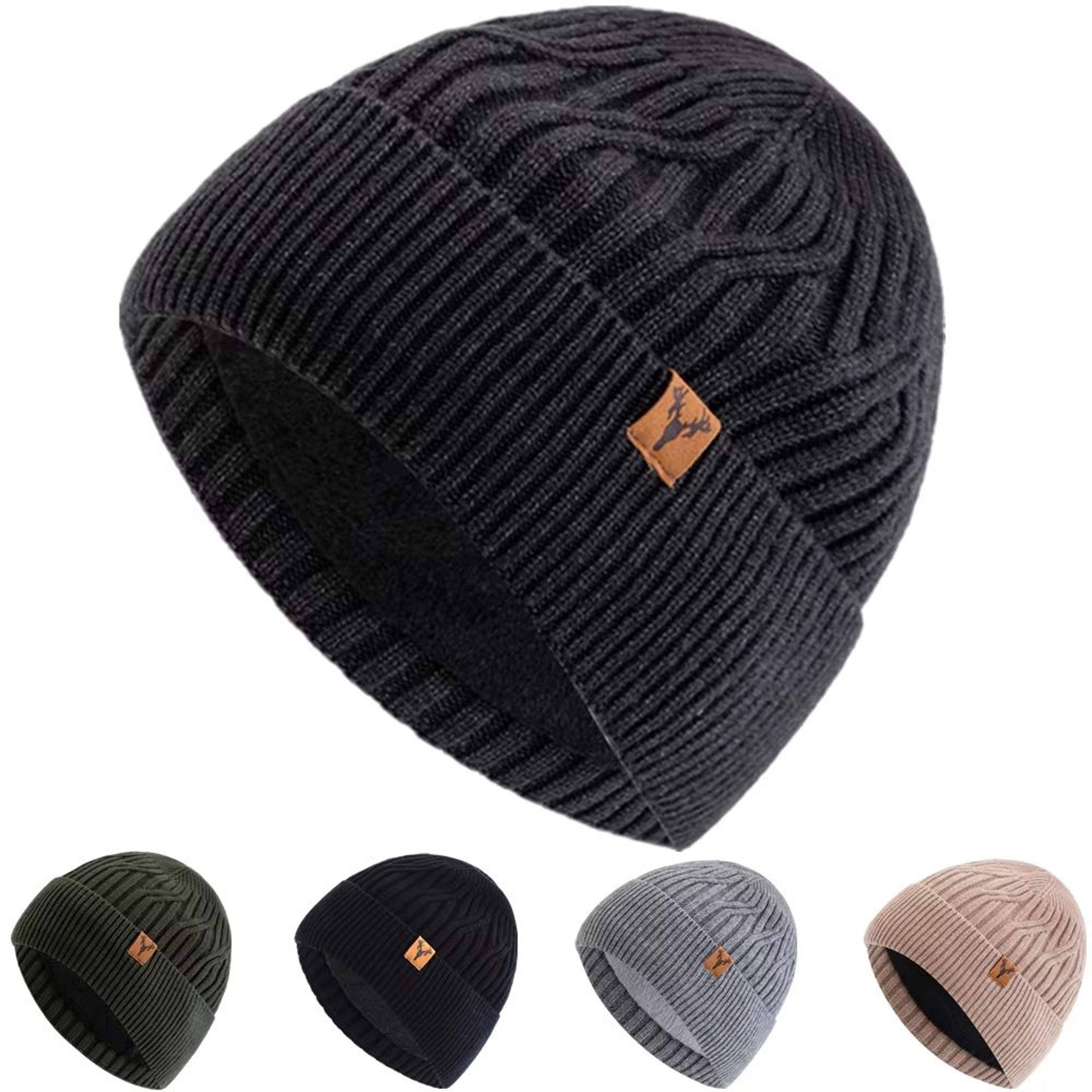 unisex plush fur lined knitted winter beanie hat for outdoor cold weather