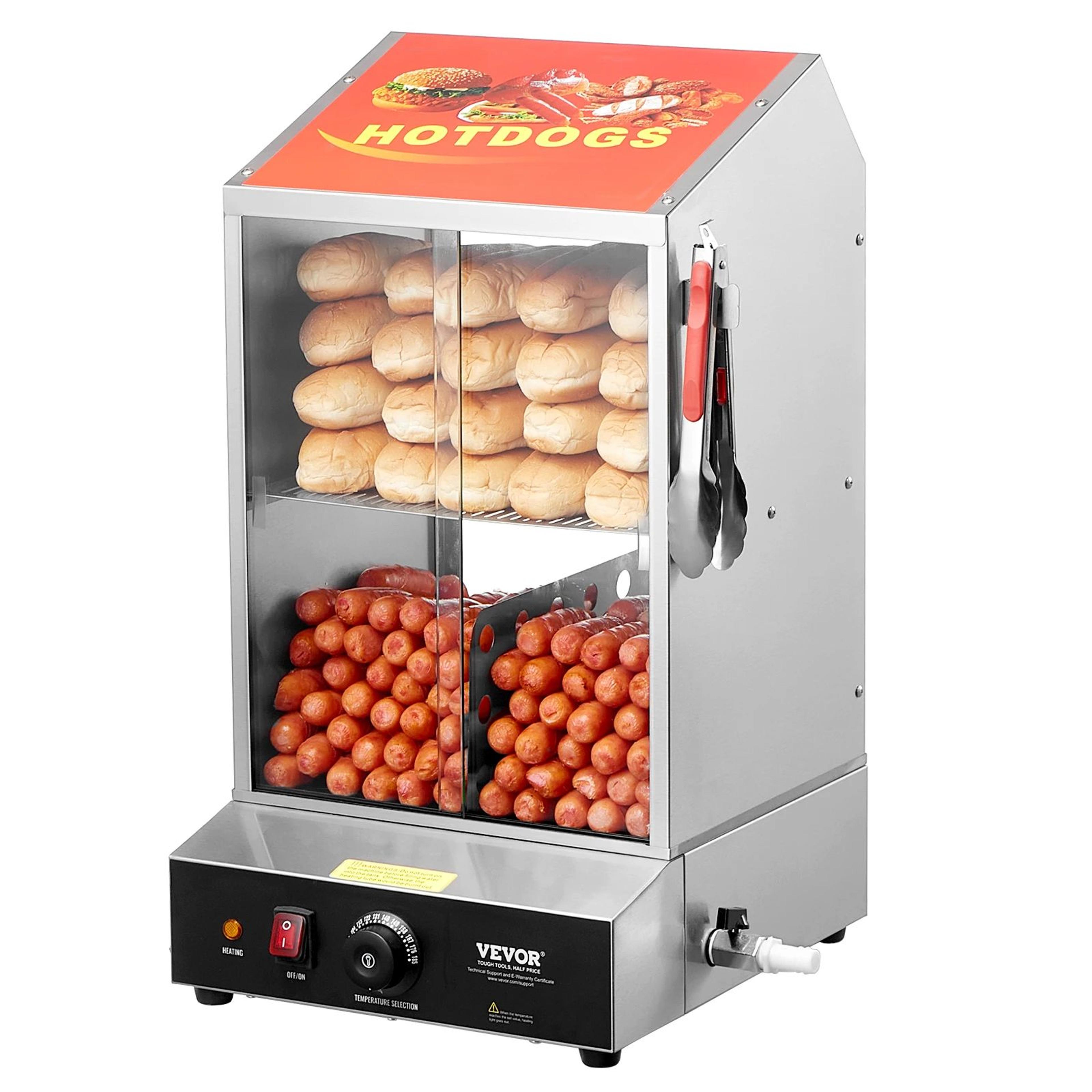 36l 2-tier hot dog steamer with adjustable temp electric bun warmer