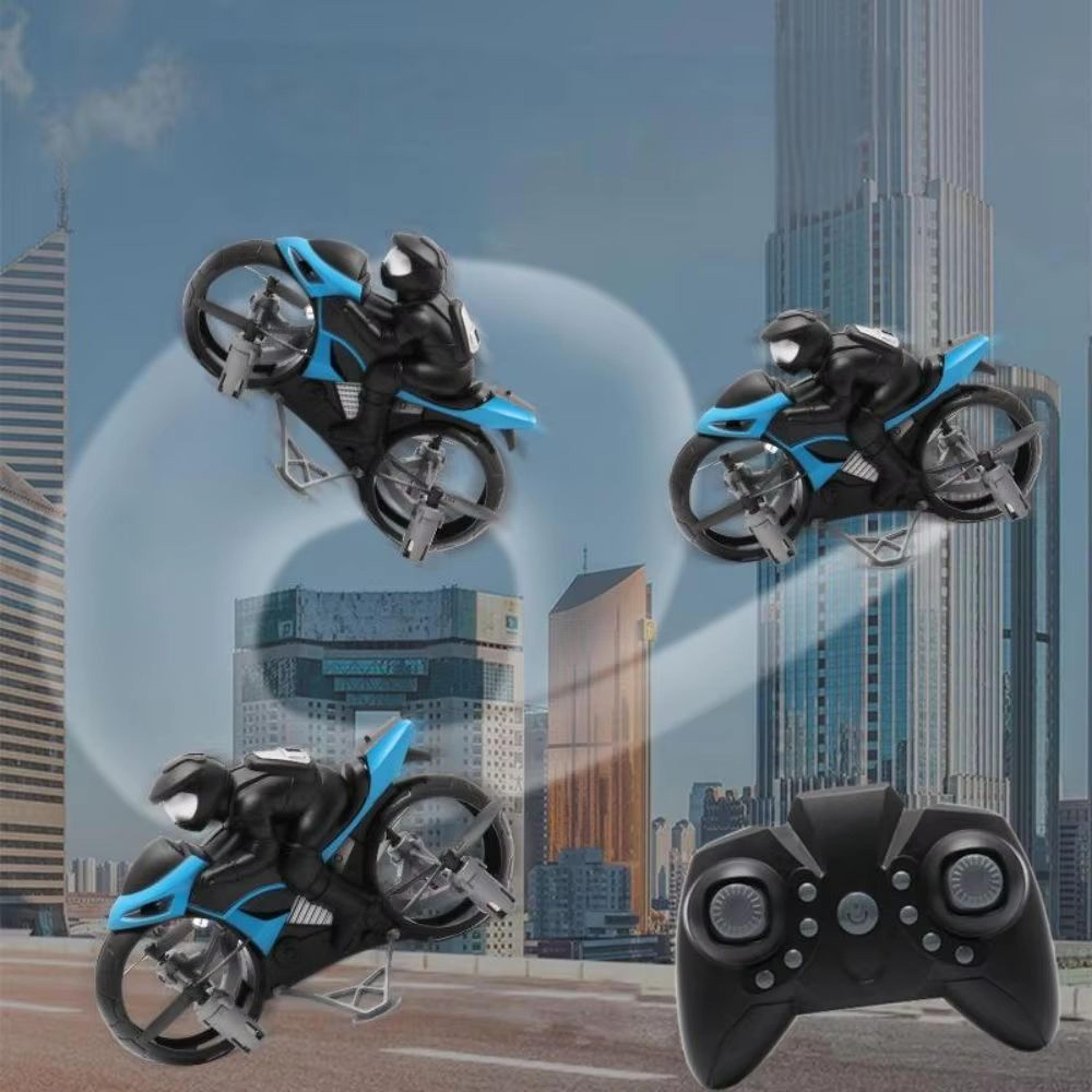 skyrider dual-mode rc motorcycle and remote control stunt drone