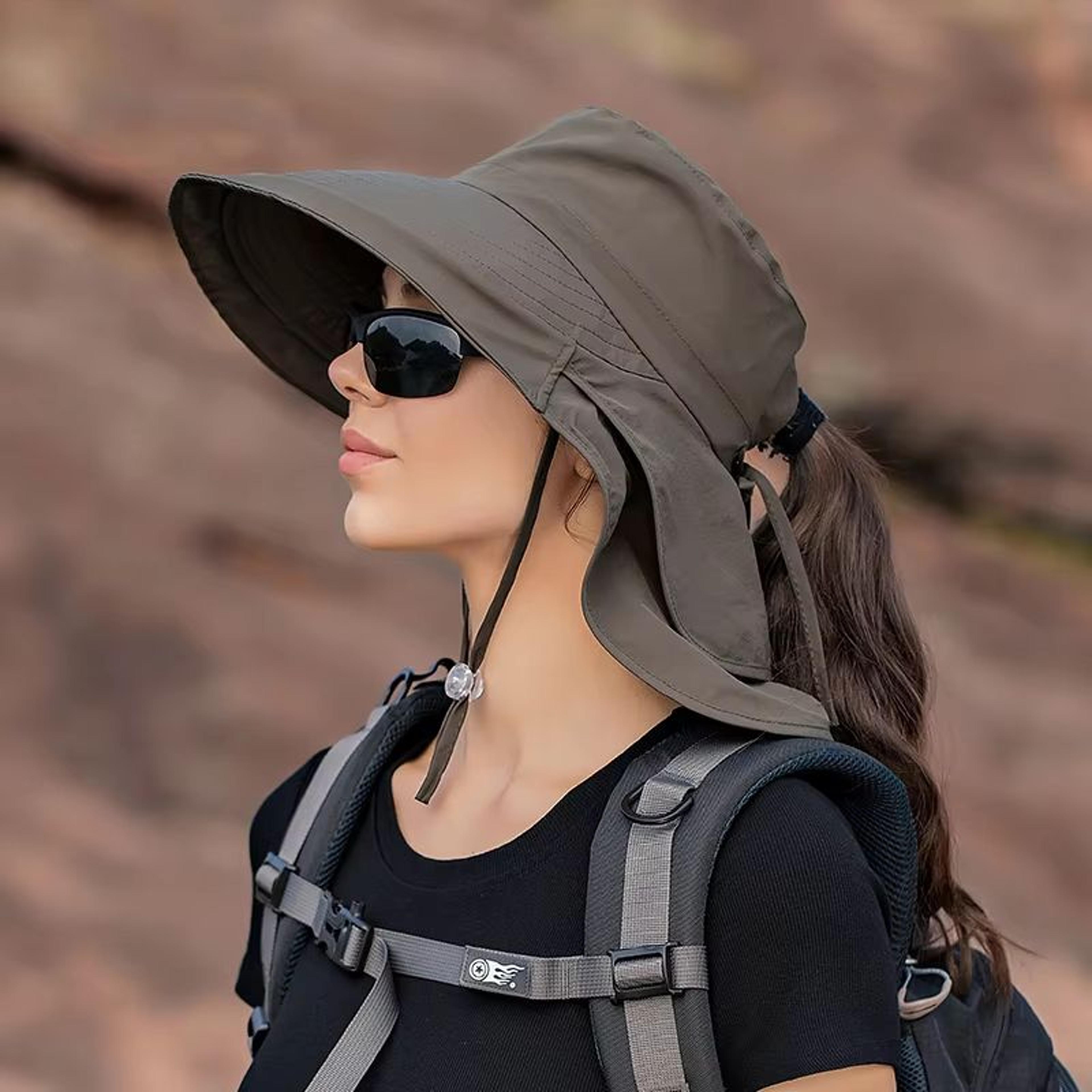 upf 50+ wide brim sun hat with neck flap for women outdoor protection