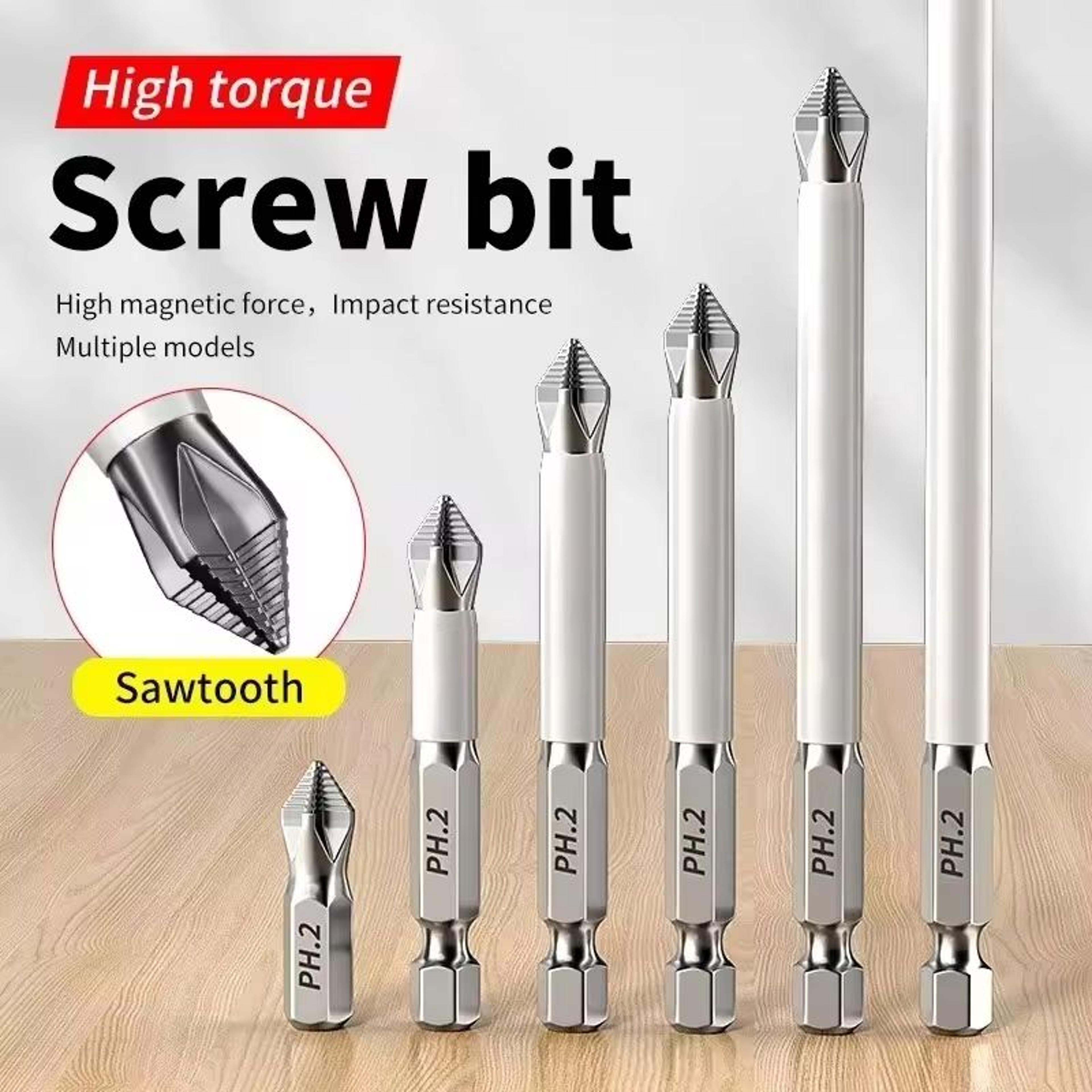 6-pcs magnetic cross screwdriver bit set with extended hex shank for electric drills and drivers