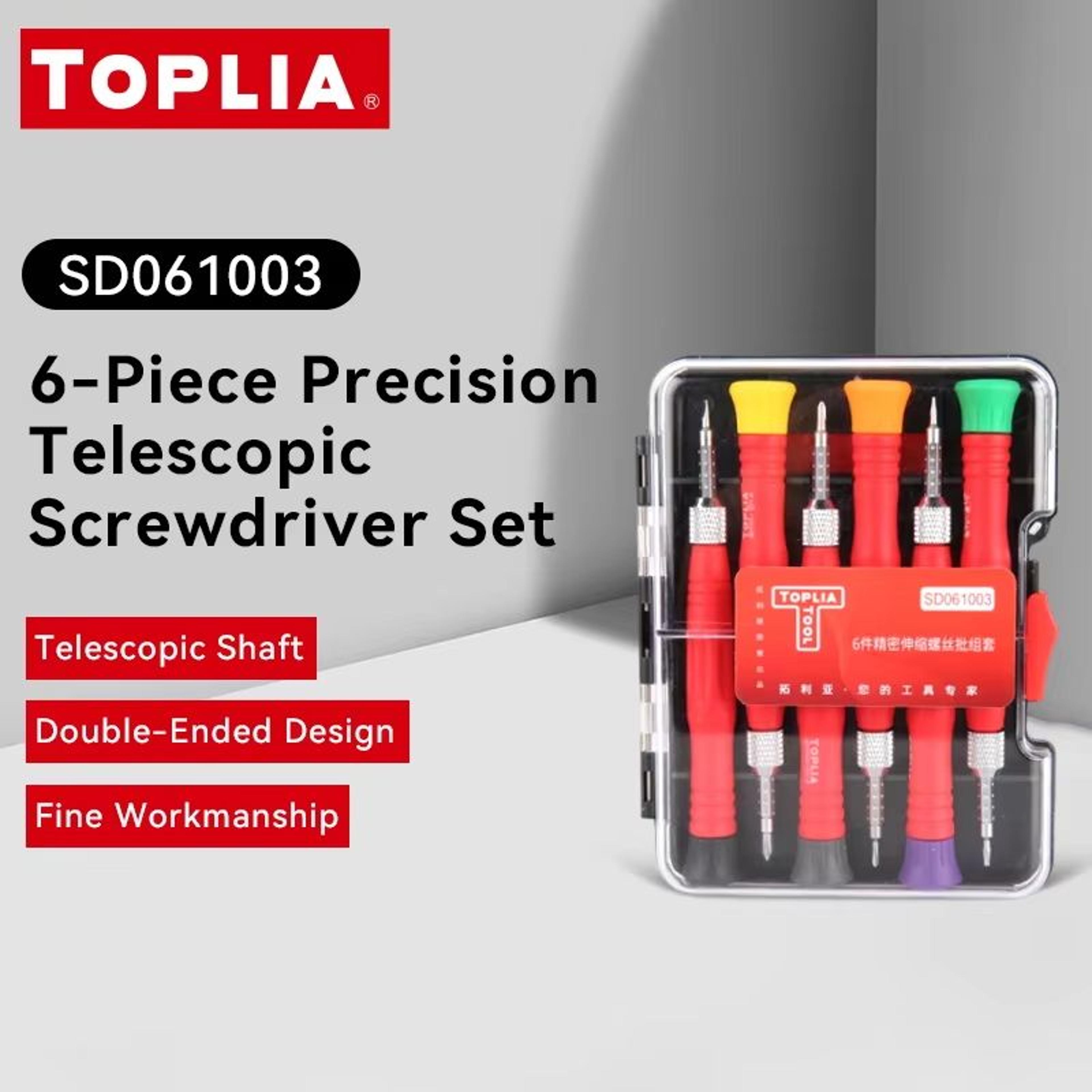 toplia 6-piece precision extendable screwdriver set with multi-size interchangeable bits for electronics and small appli