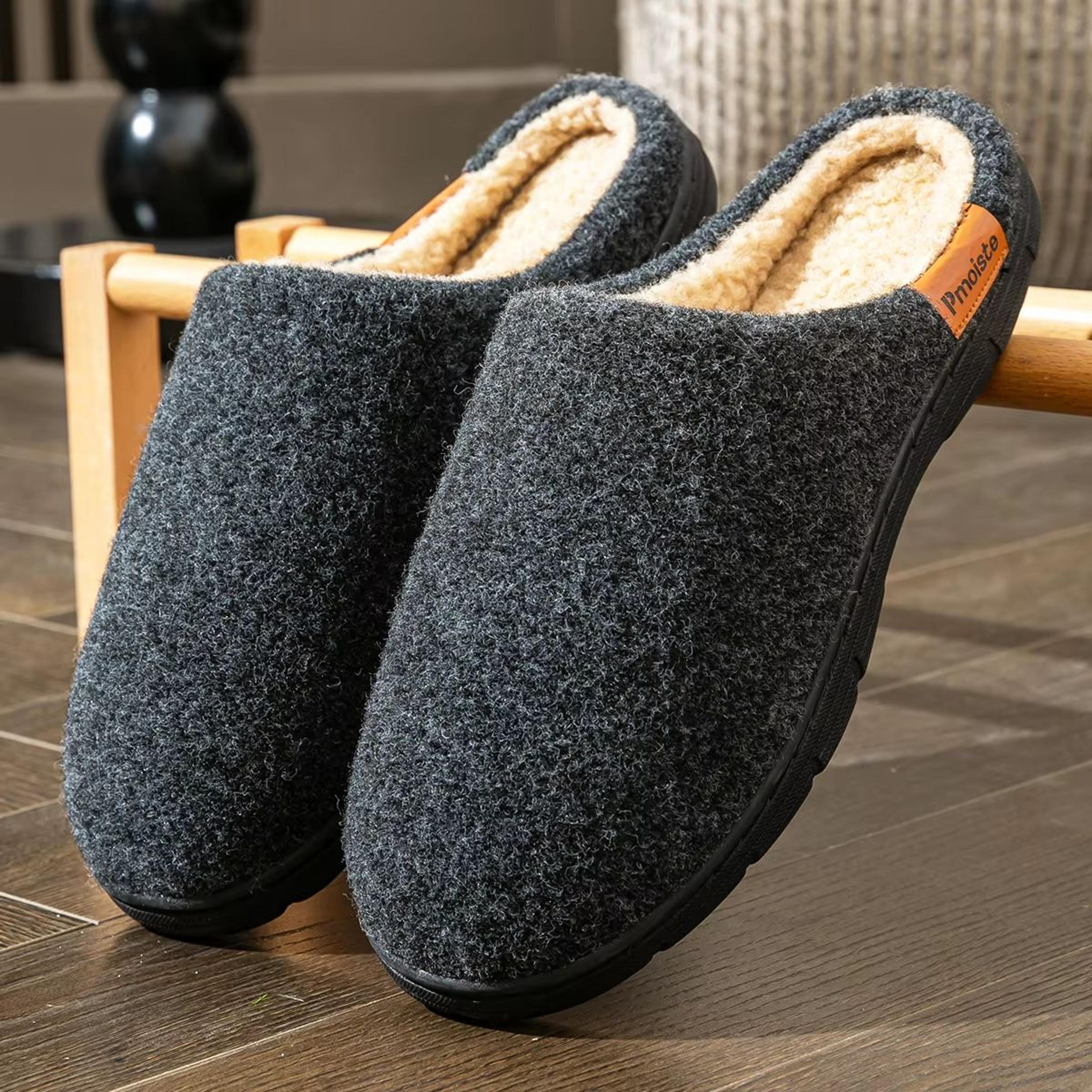 designer fuzzy slippers for men memory foam warm soft cushion non-slip home shoes