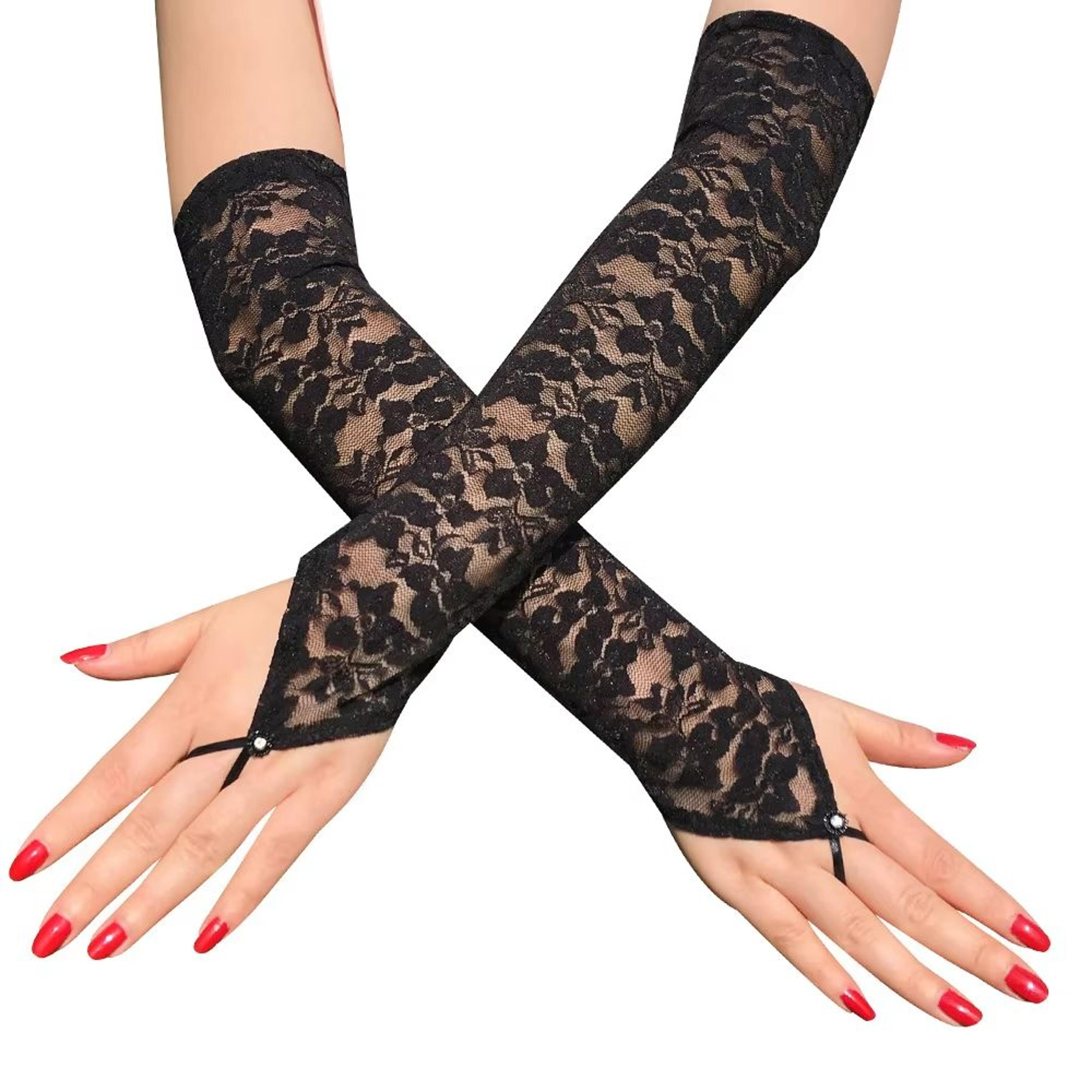 sexy floral lace fingerless mittens women's stretch long bridal dress accessories