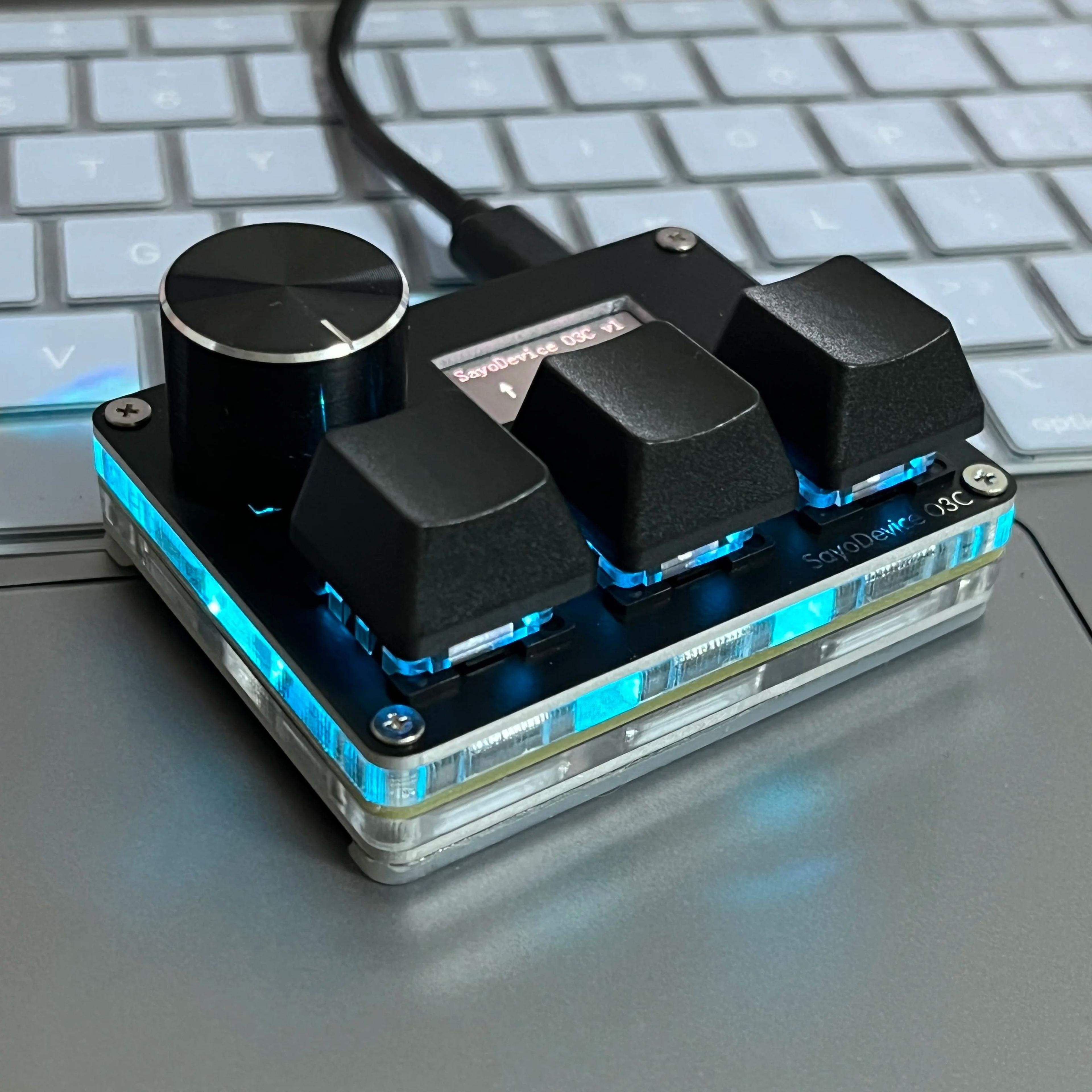 o3c sayodevice rapid trigger hall effect osu keypad, 3 key magnetic switch macro pad with knob and screen
