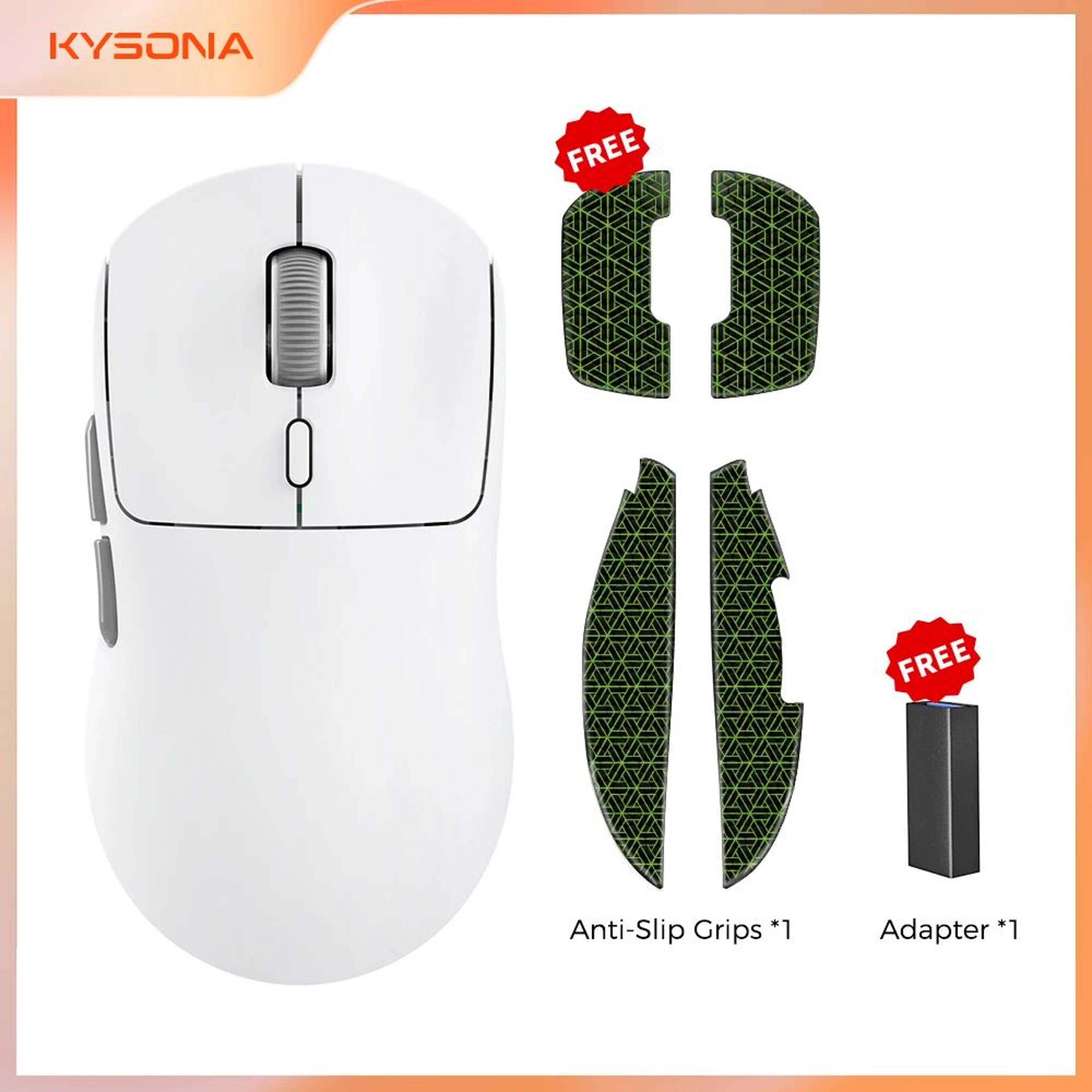 kysona m600 v2 white paw3395 wireless gaming mouse, 1.94oz ultralight tri mode, 26000 dpi