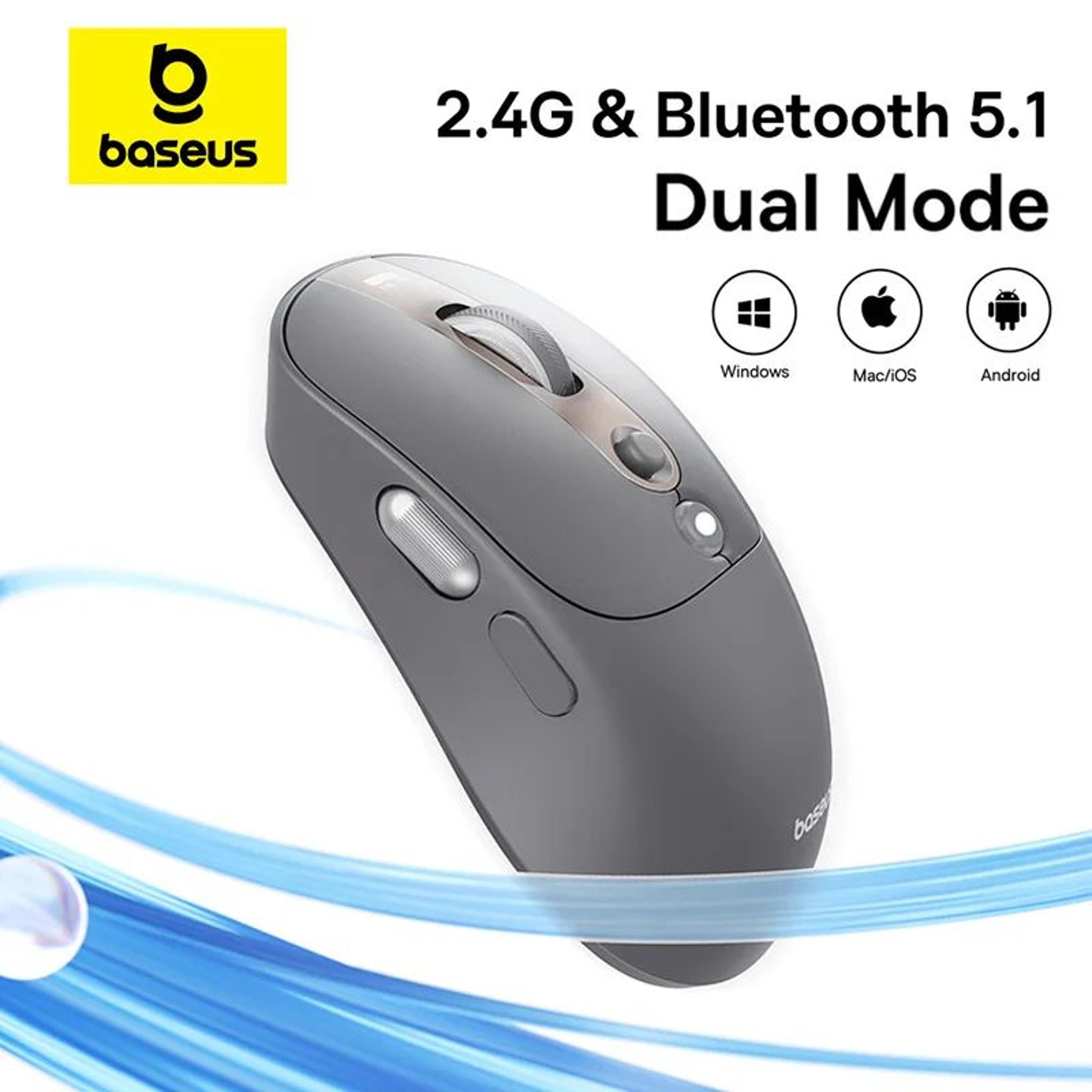 baseus rechargeable bluetooth wireless mouse with digital display and dual scroll wheels, silent ergonomic design