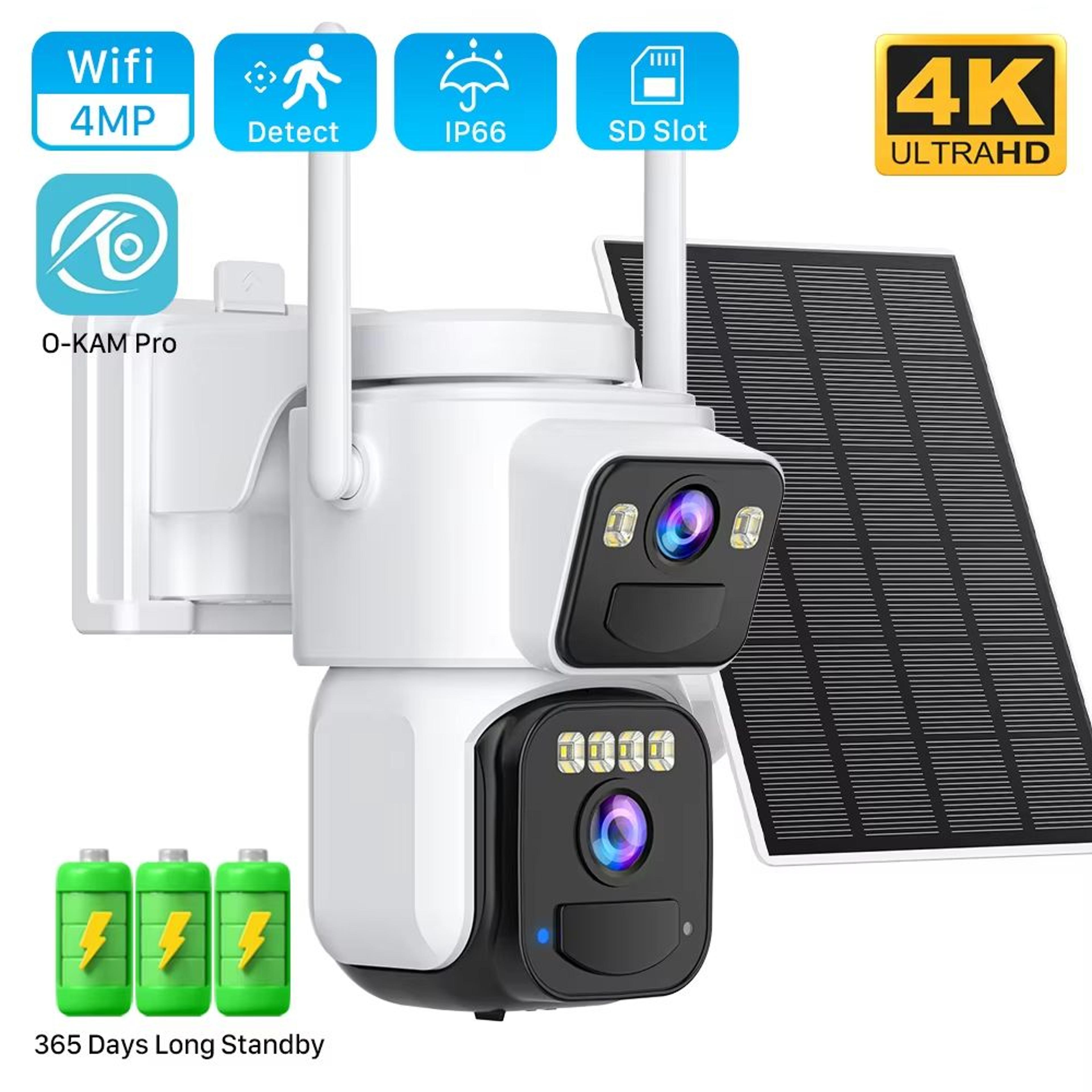 8mp dual lens solar security camera with pir alerts, color night vision, ptz coverage, o-kam app ready