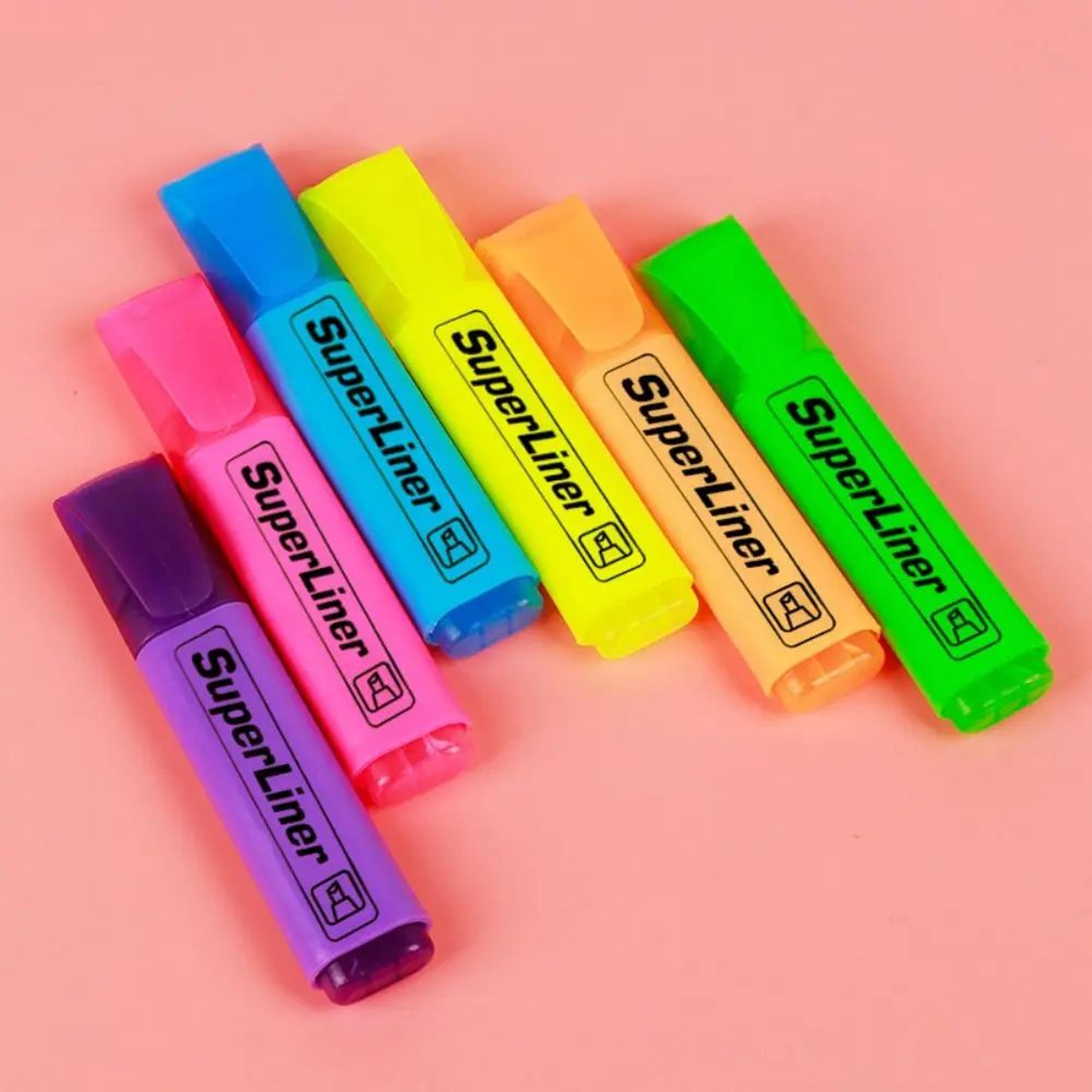 colorful fluorescent highlighter markers oblique tip flat shape art pens (4 or 6 colors)
