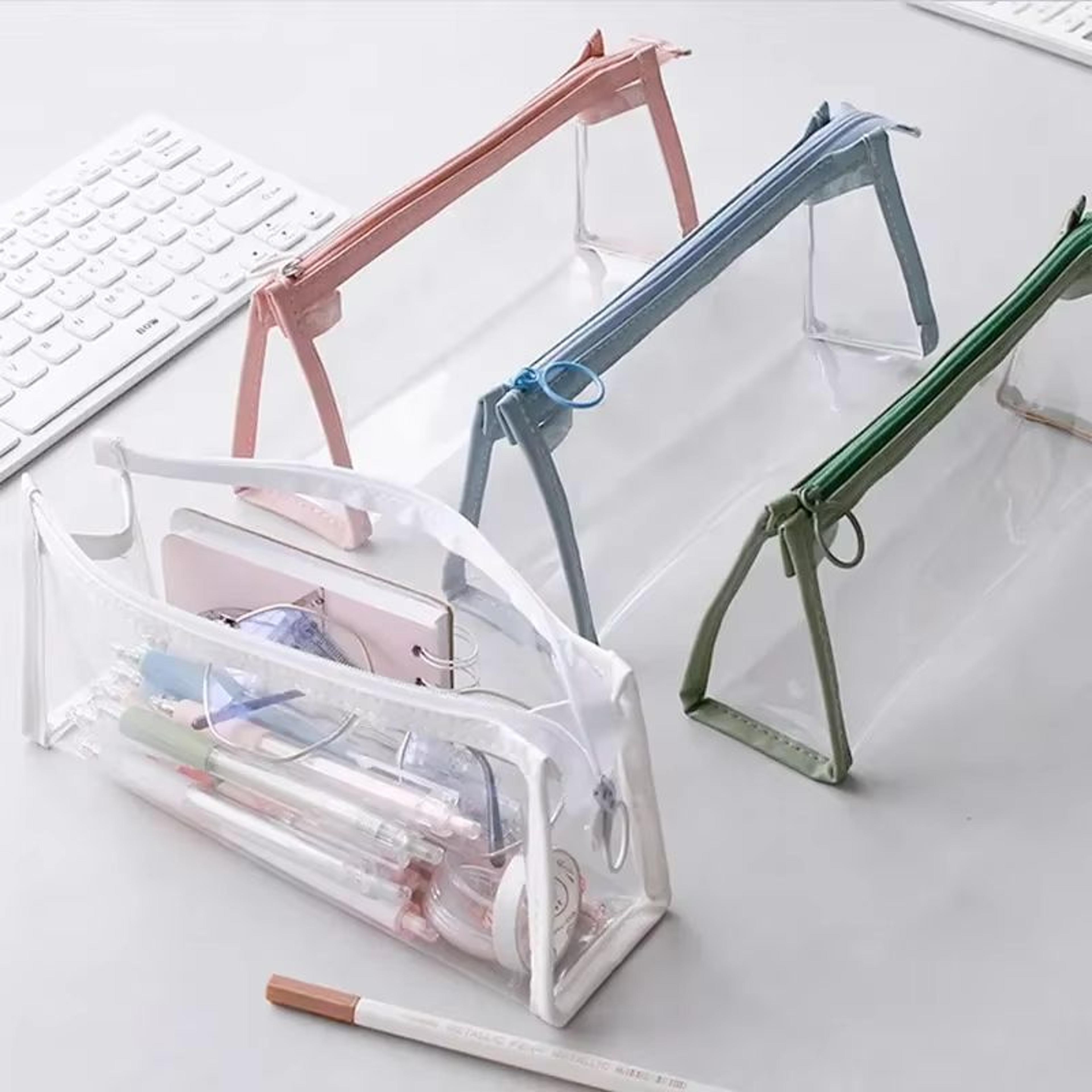 kawaii transparent pencil case large capacity clear stationery organizer pouch