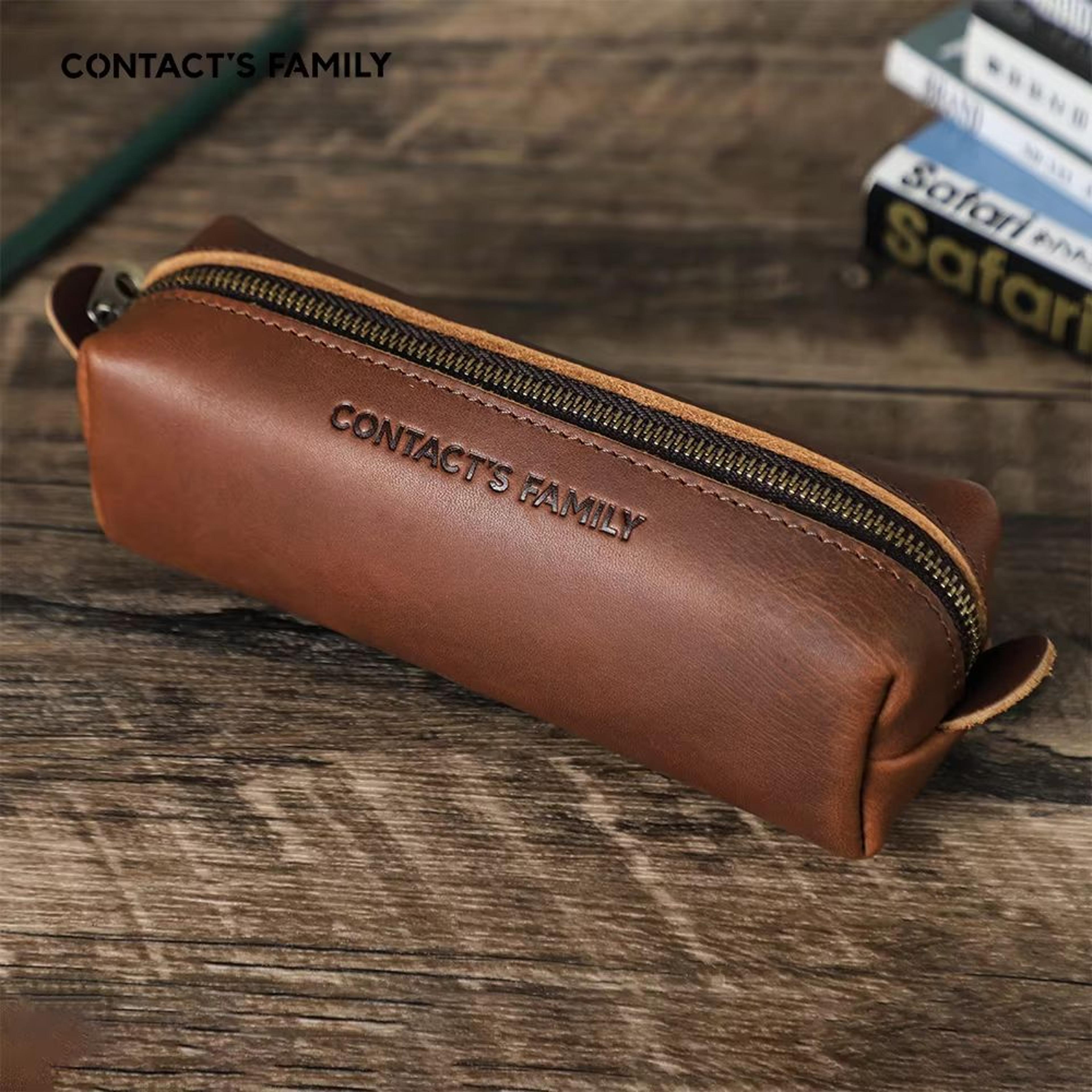 retro leather pencil case organizer high capacity zipper pen pouch for school and office