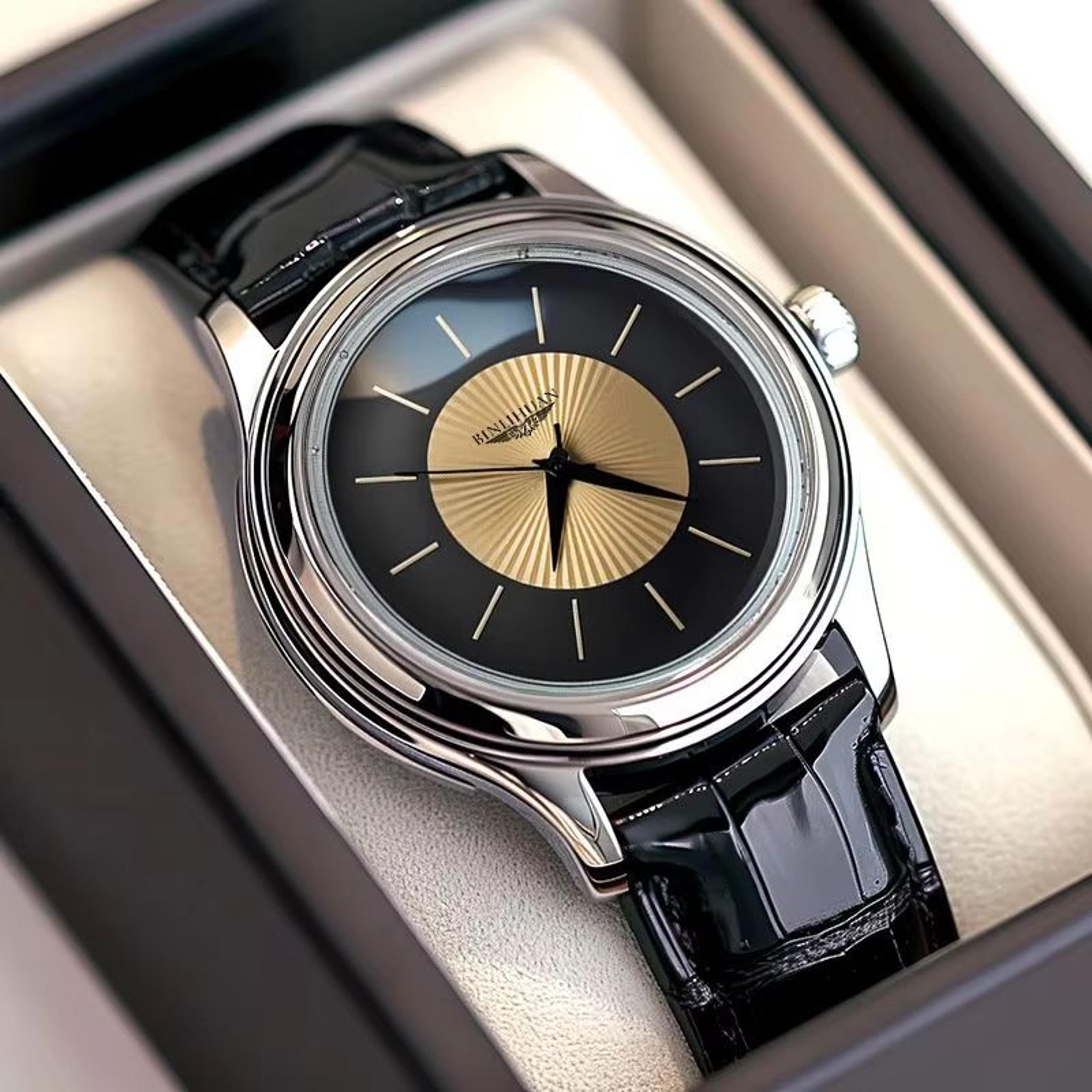 luxury men's quartz business watch waterproof leather strap classic wristwatch