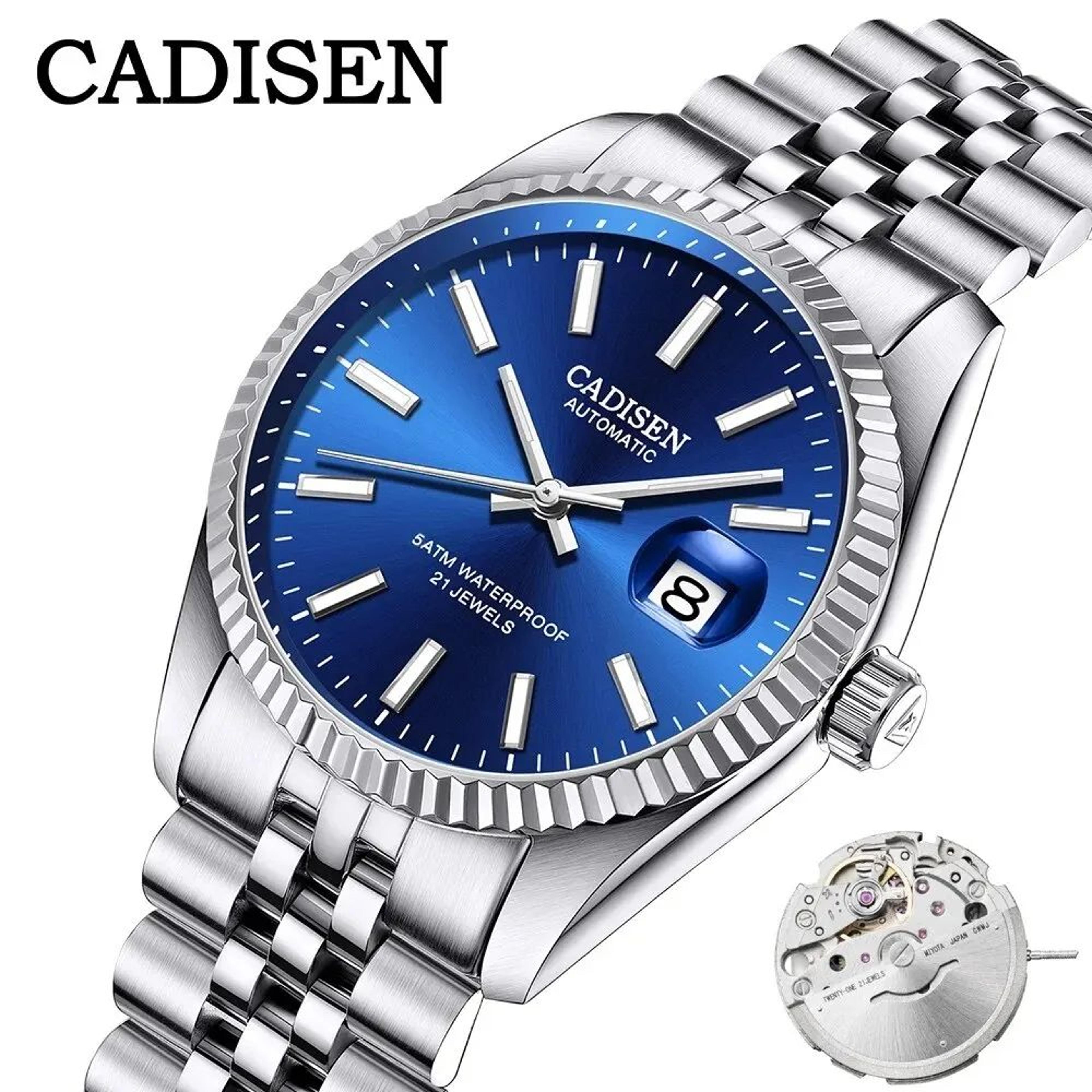 cadisen automatic mechanical watch for men stainless steel luxury waterproof business wristwatch