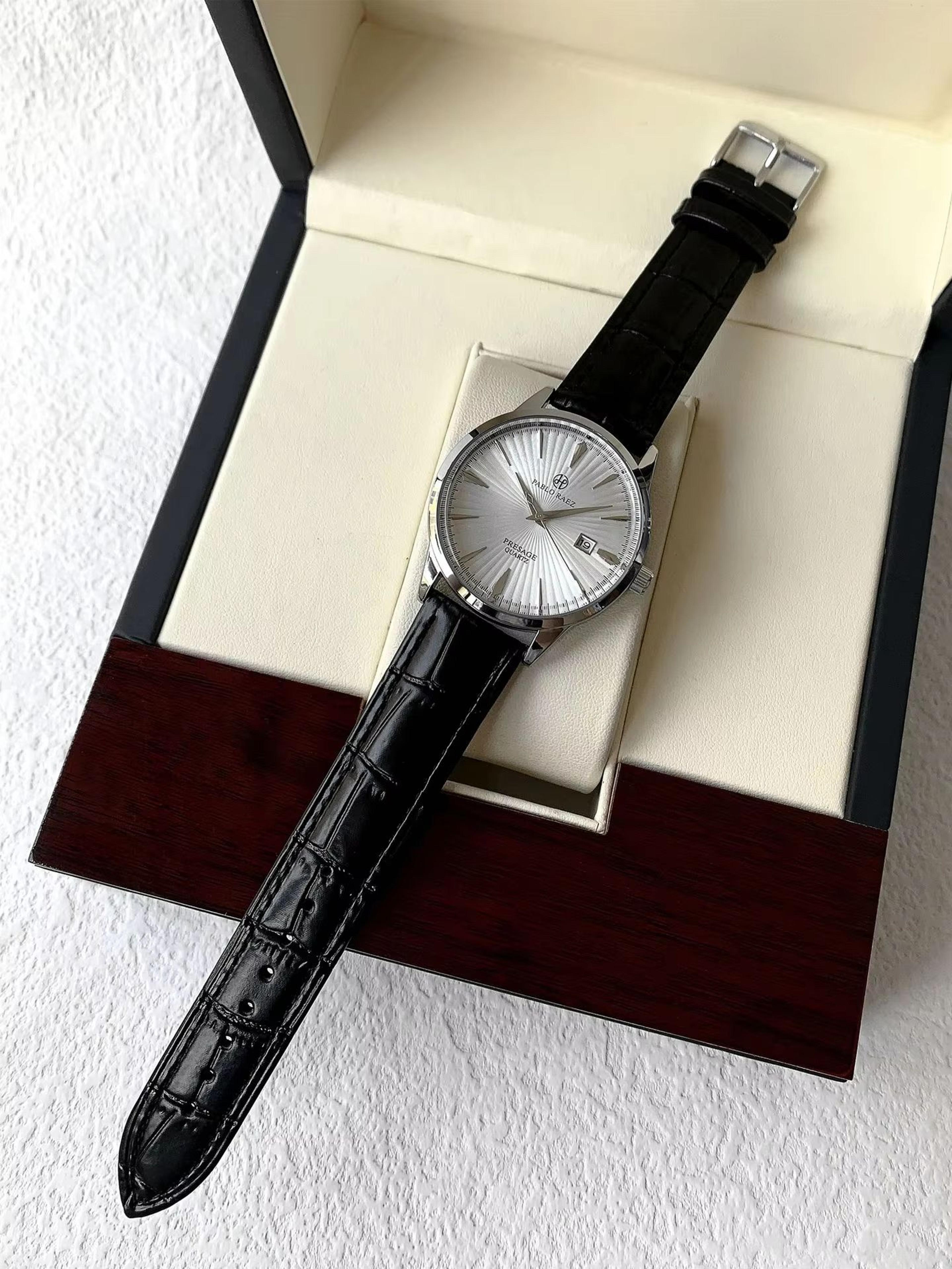 classic business leather quartz watch for men with calendar