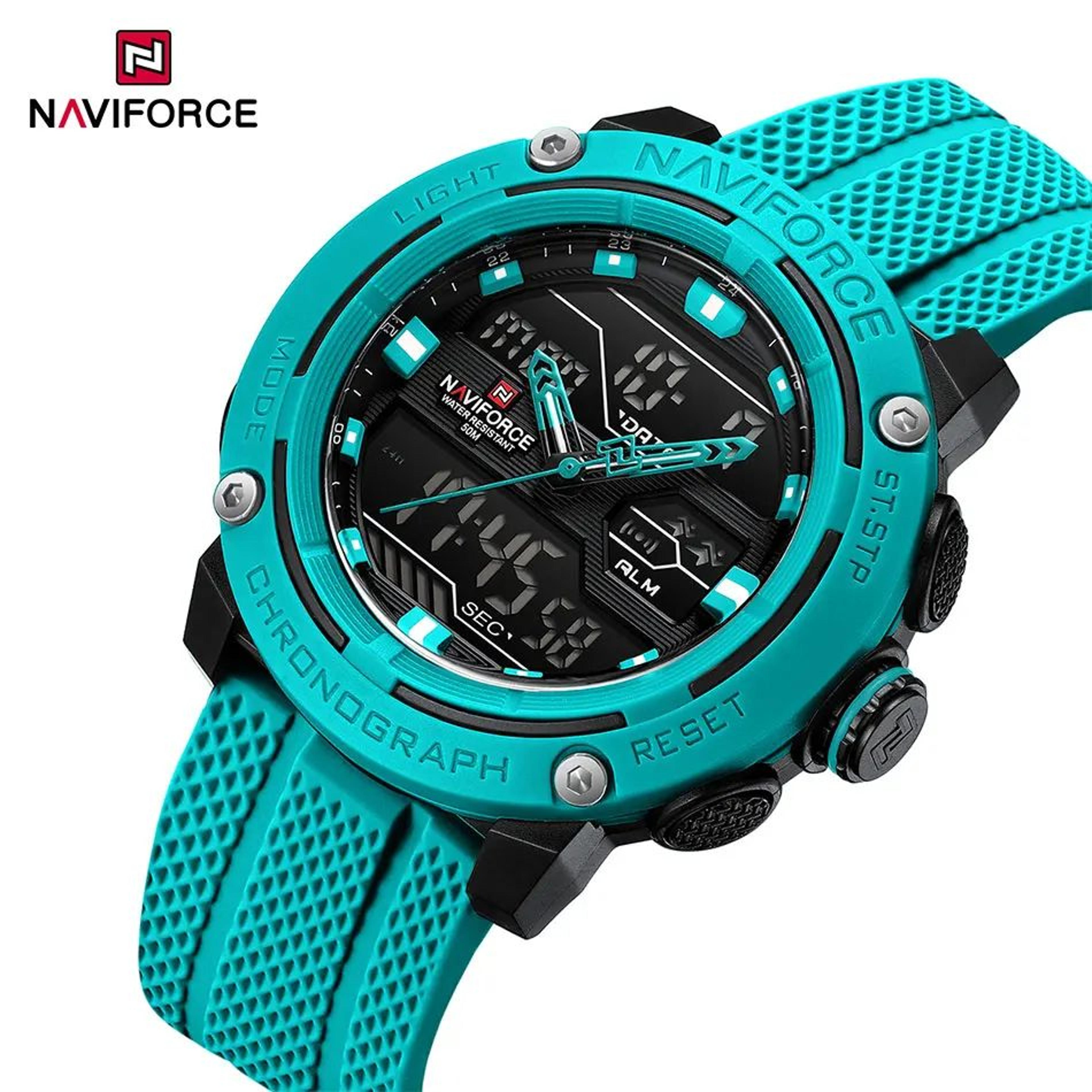 naviforce dual display sport watch for men with stopwatch and date