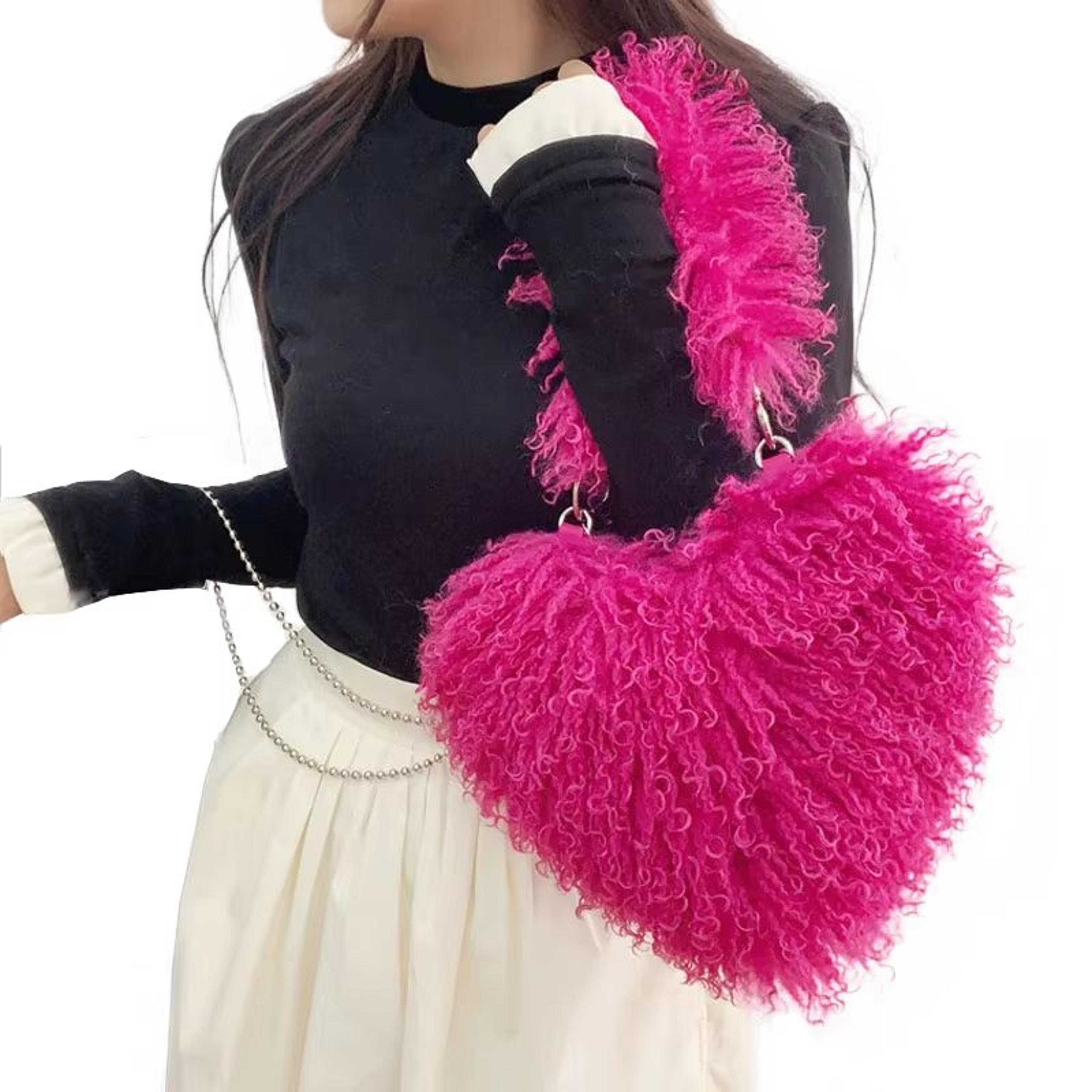 oversized faux fur heart tote bag for women